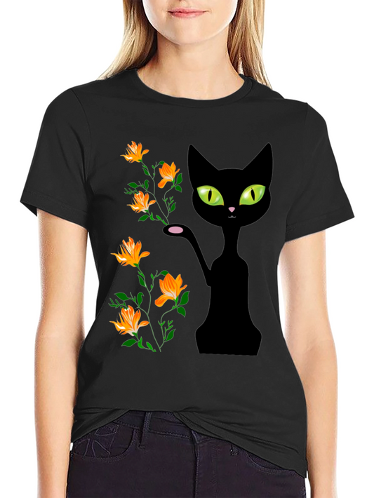 Black Cat Floral T-Shirt