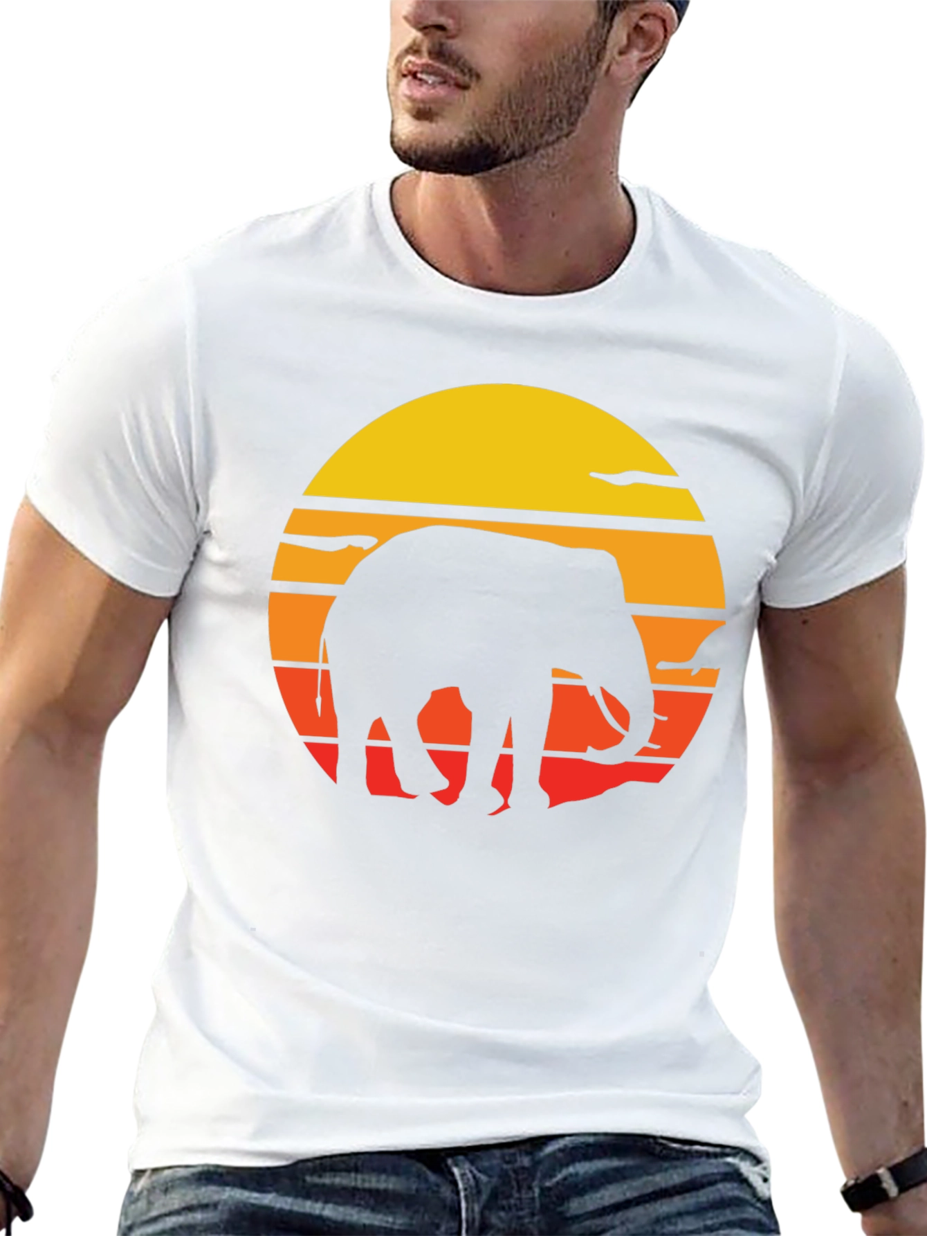 Elephant Sunset Graphic Tee - Black Cotton T-Shirt