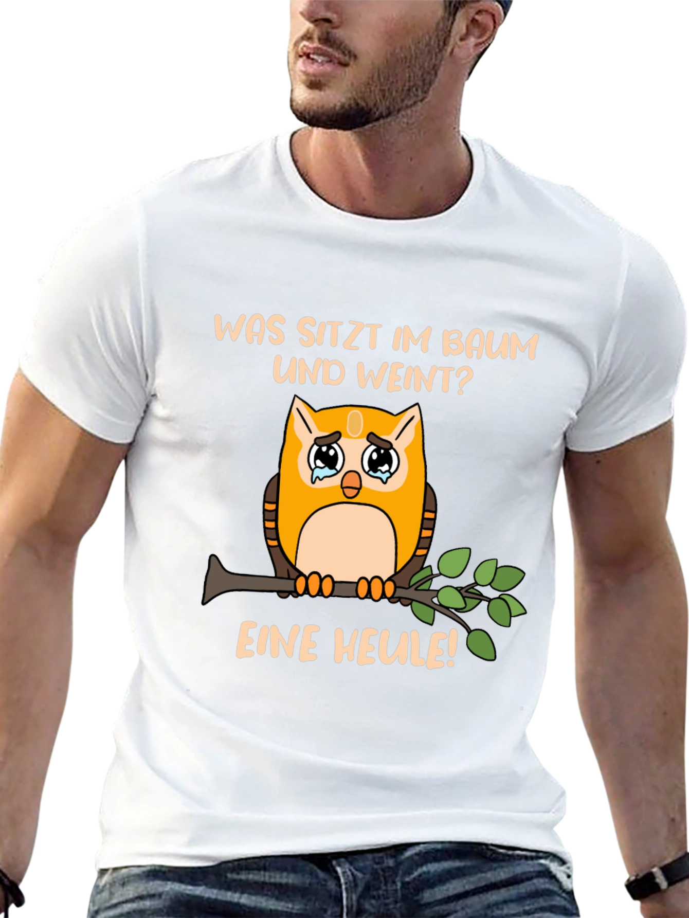 Funny Owl Pun T-Shirt: What Sits and Cries?