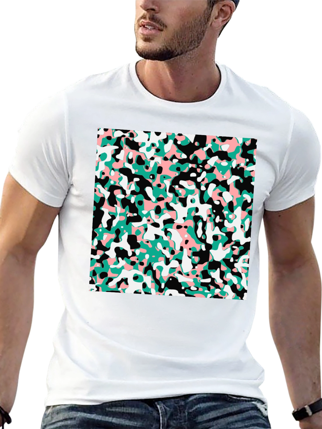 Abstract Camo Print Black T-Shirt