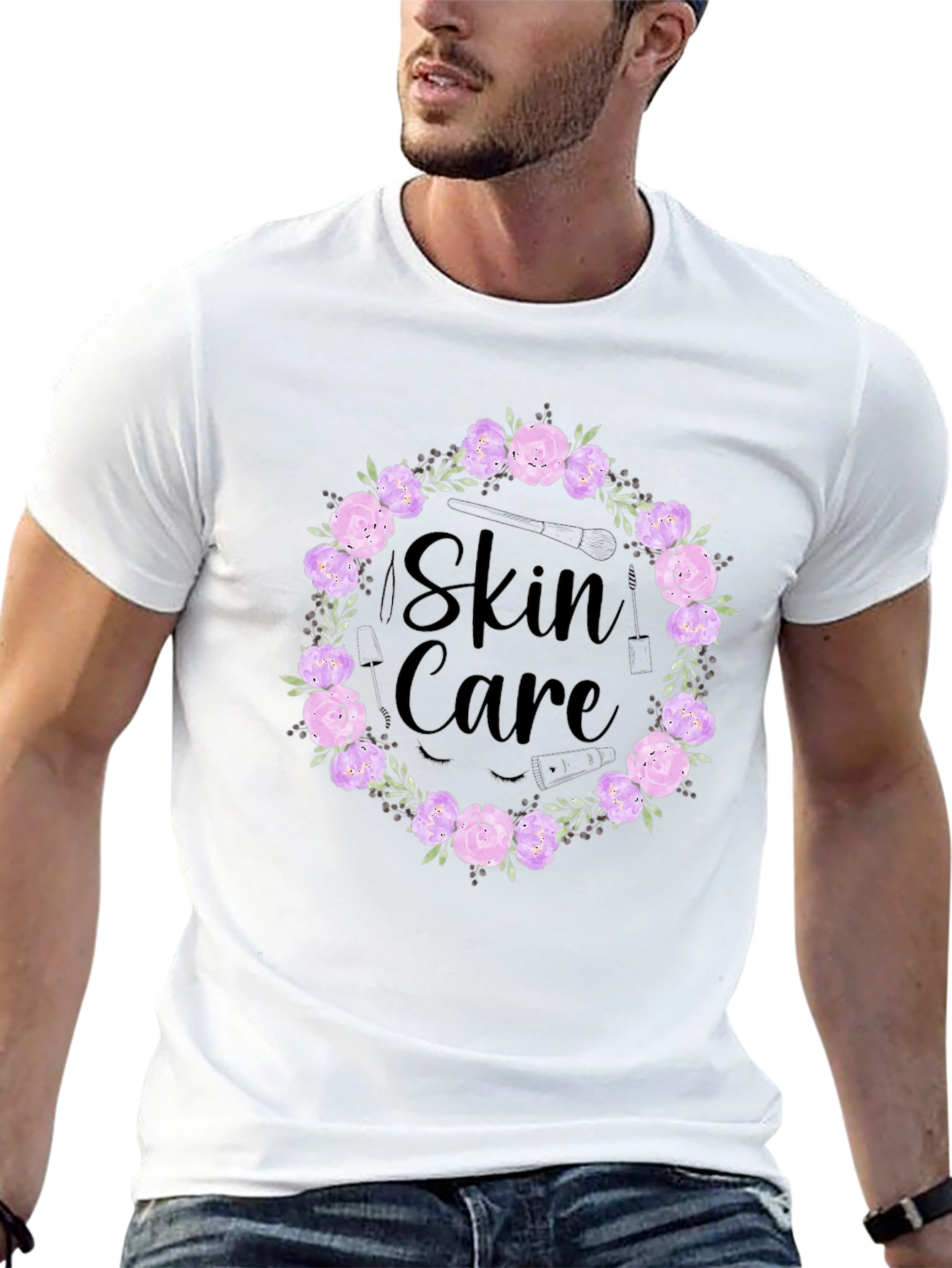 Skin Care Floral Wreath Graphic T-Shirt
