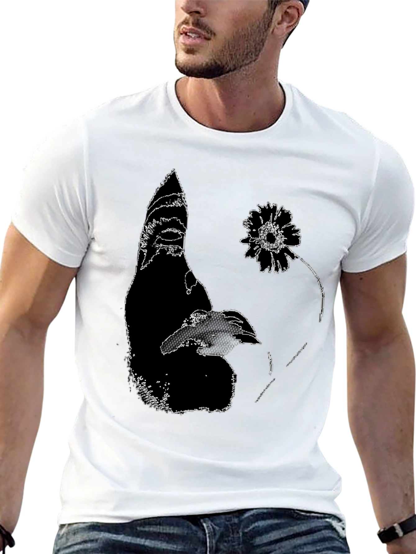 Abstract Graphic Print Black Crewneck T-Shirt