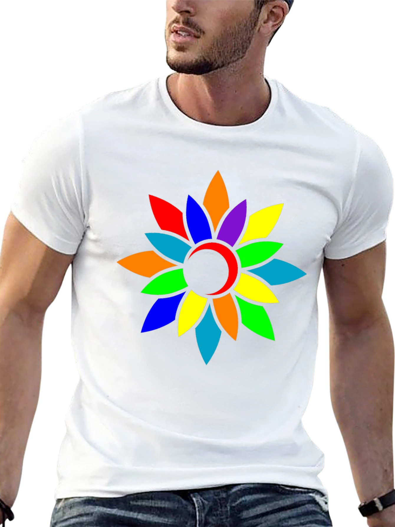 Rainbow Flower Graphic Tee - Casual Comfort