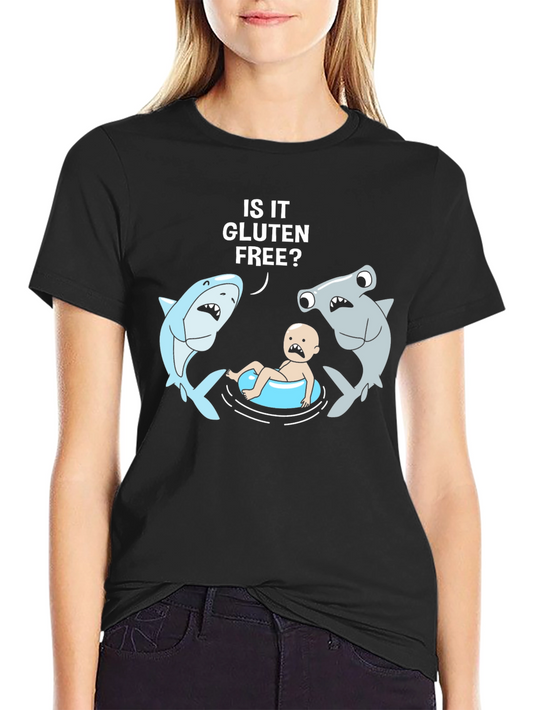 Funny Gluten-Free Baby Sharks Black T-Shirt