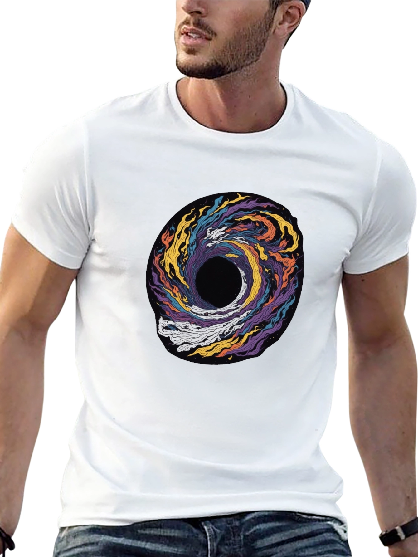 Cosmic Swirl Graphic Tee - Black Cotton T-Shirt