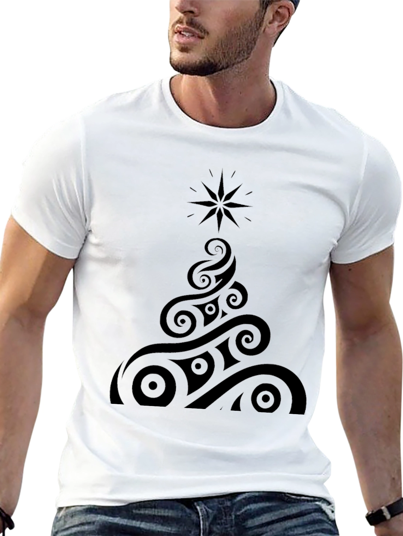 Elegant Christmas Tree Graphic Black T-Shirt