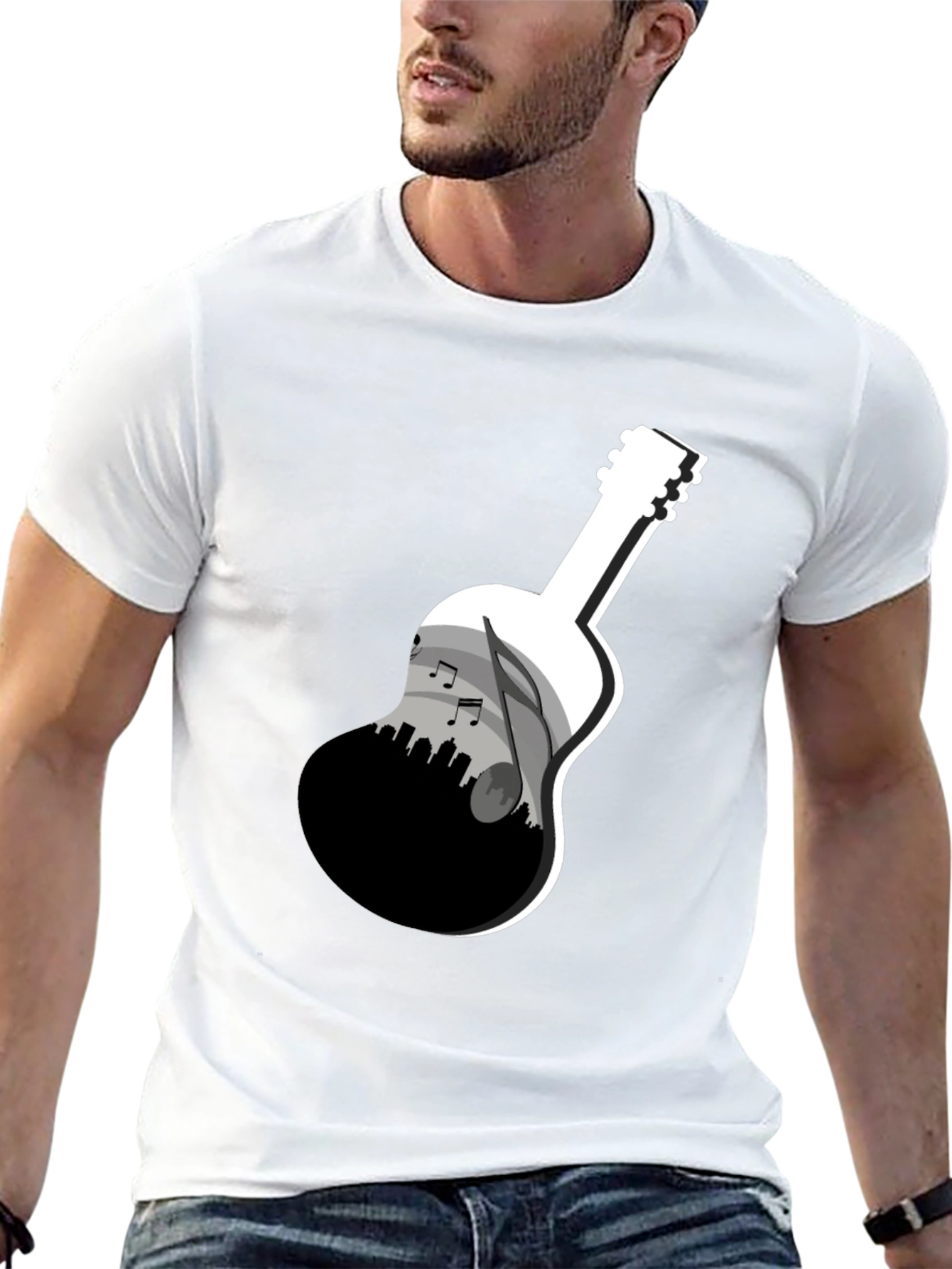 Guitar Skyline Graphic Tee - Black