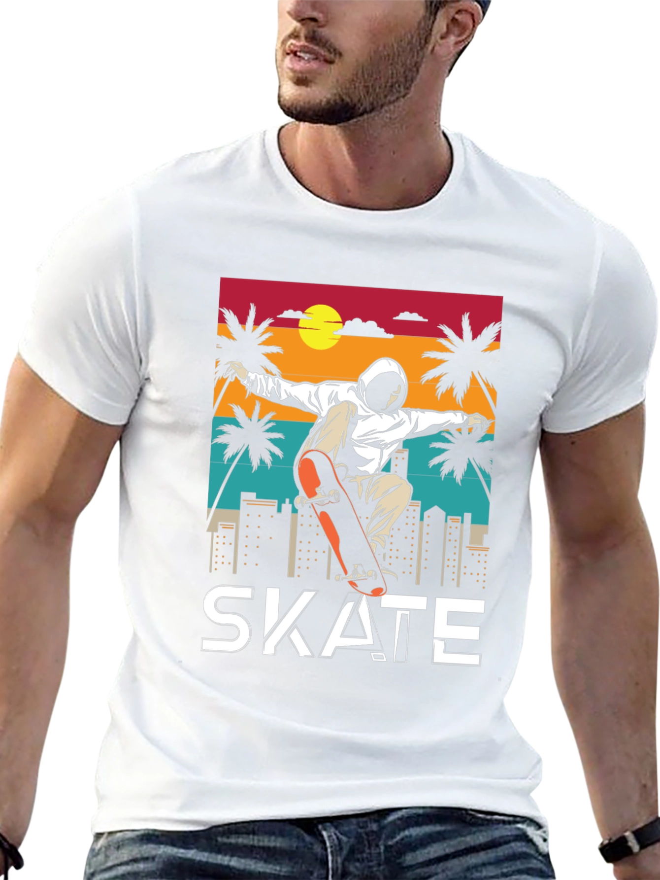 Skateboarding T-Shirt - Retro Sunset Design