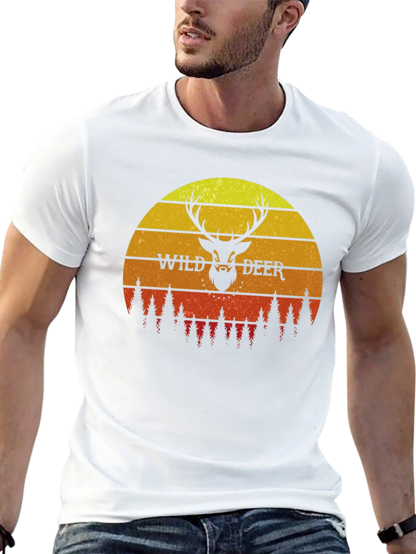 Wild Deer Sunset Graphic T-Shirt - Nature Lover Tee