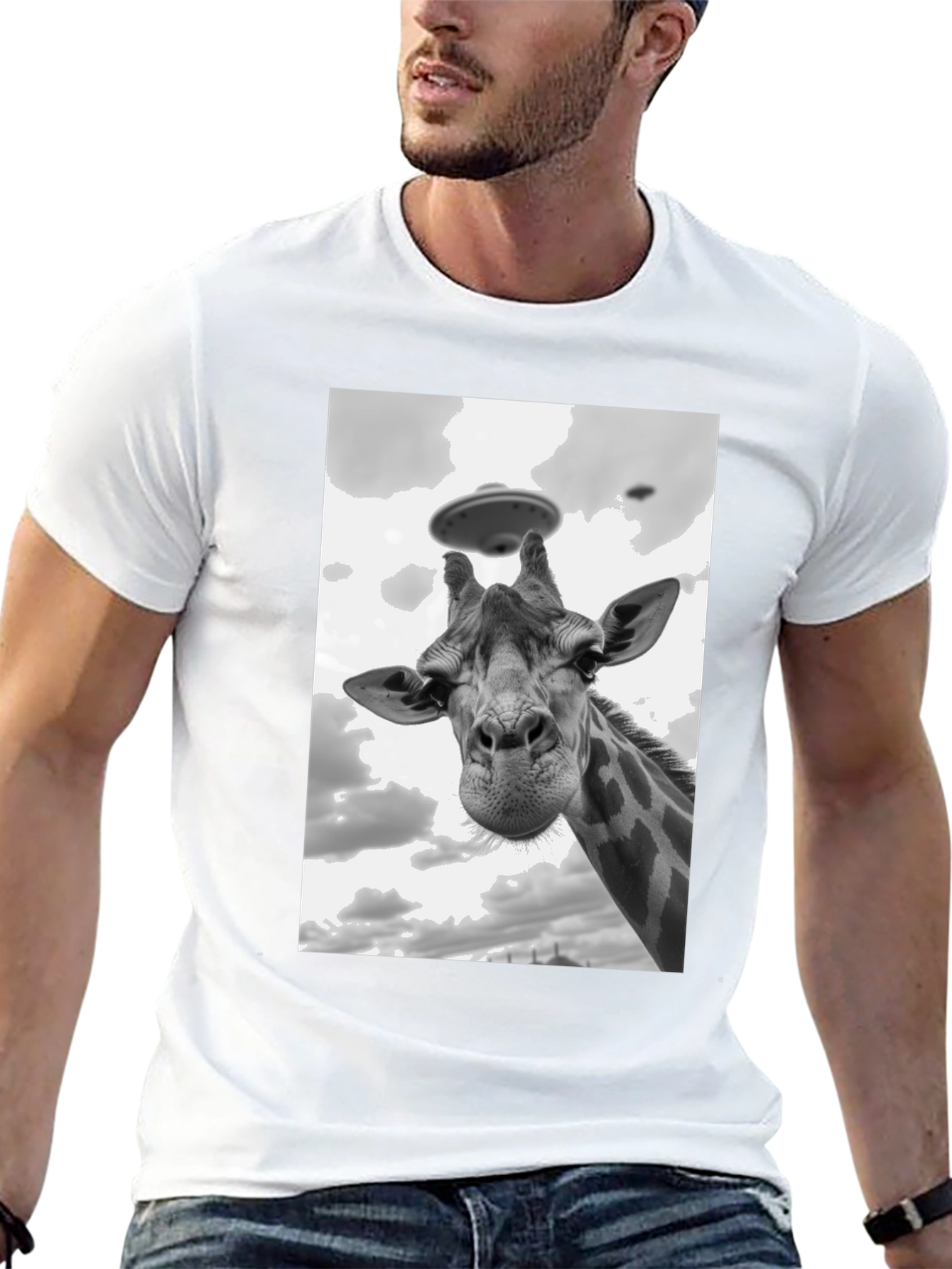 Giraffe Abduction T-Shirt: Quirky UFO Tee