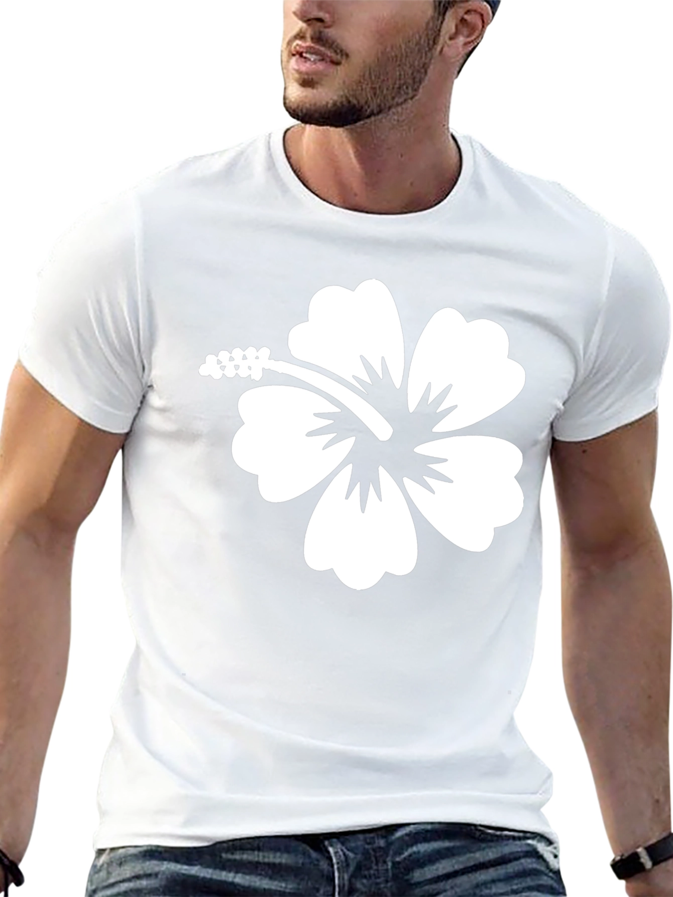Hibiscus Flower Graphic Tee - Black Cotton T-Shirt