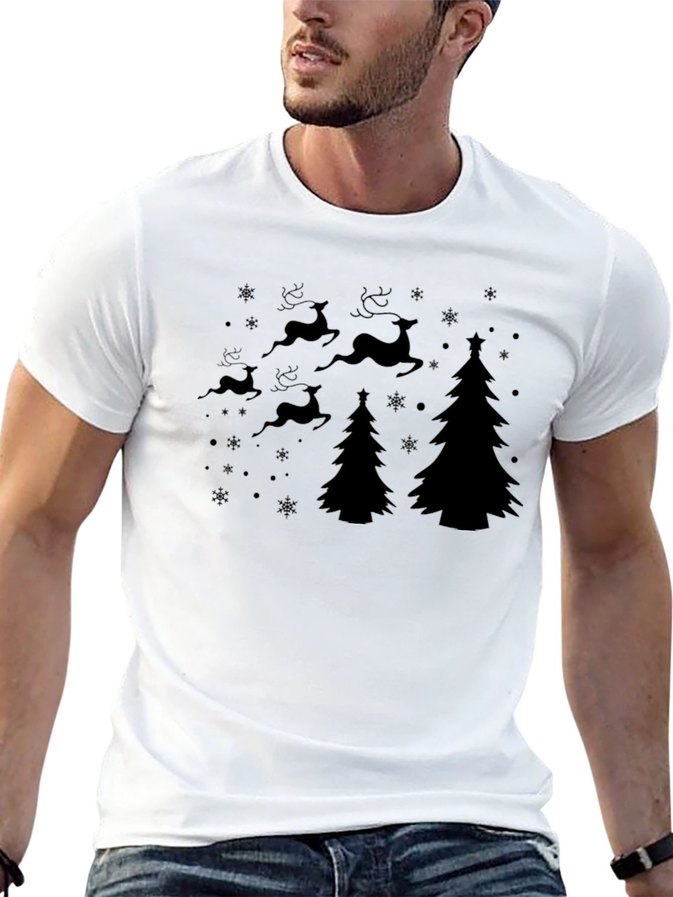 Christmas Reindeer & Tree Graphic T-Shirt