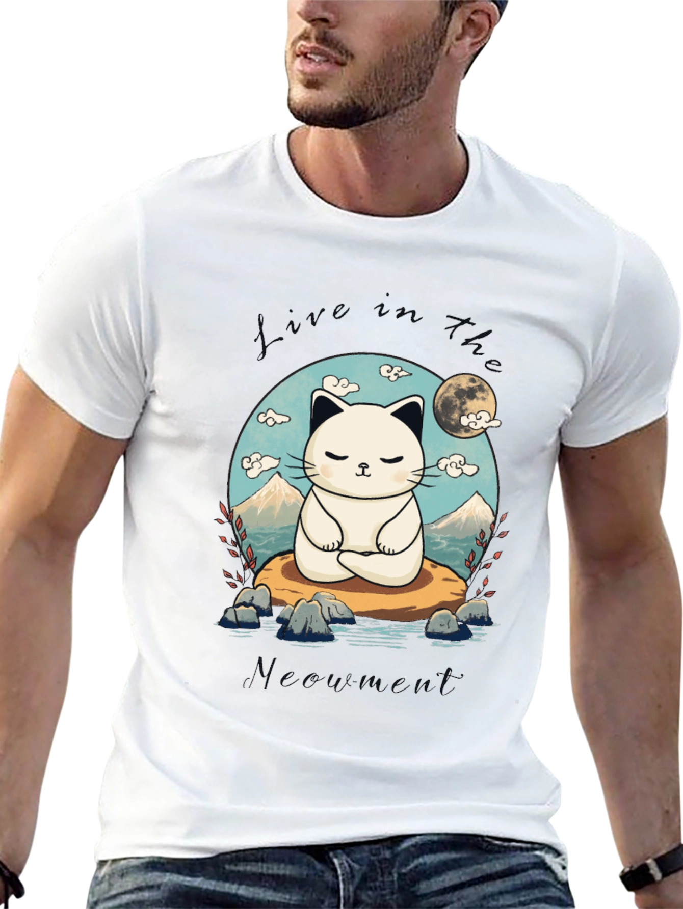 Zen Cat T-Shirt - Meditating Feline Design