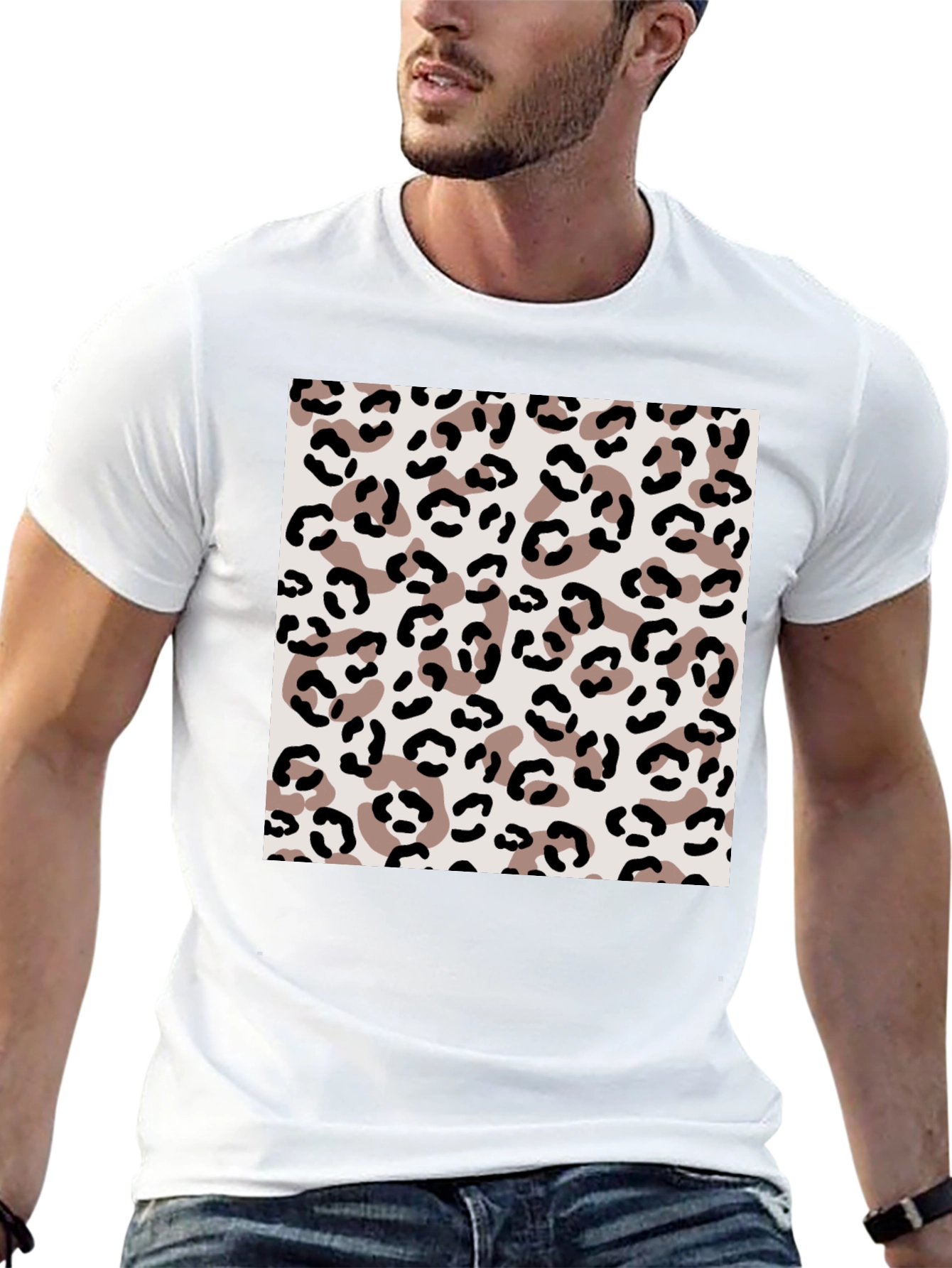 Leopard Print Mens Black T-Shirt