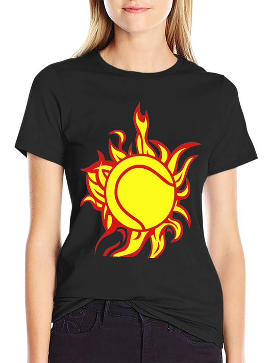 Fiery Tennis Ball Graphic Tee - Cool Sportswear