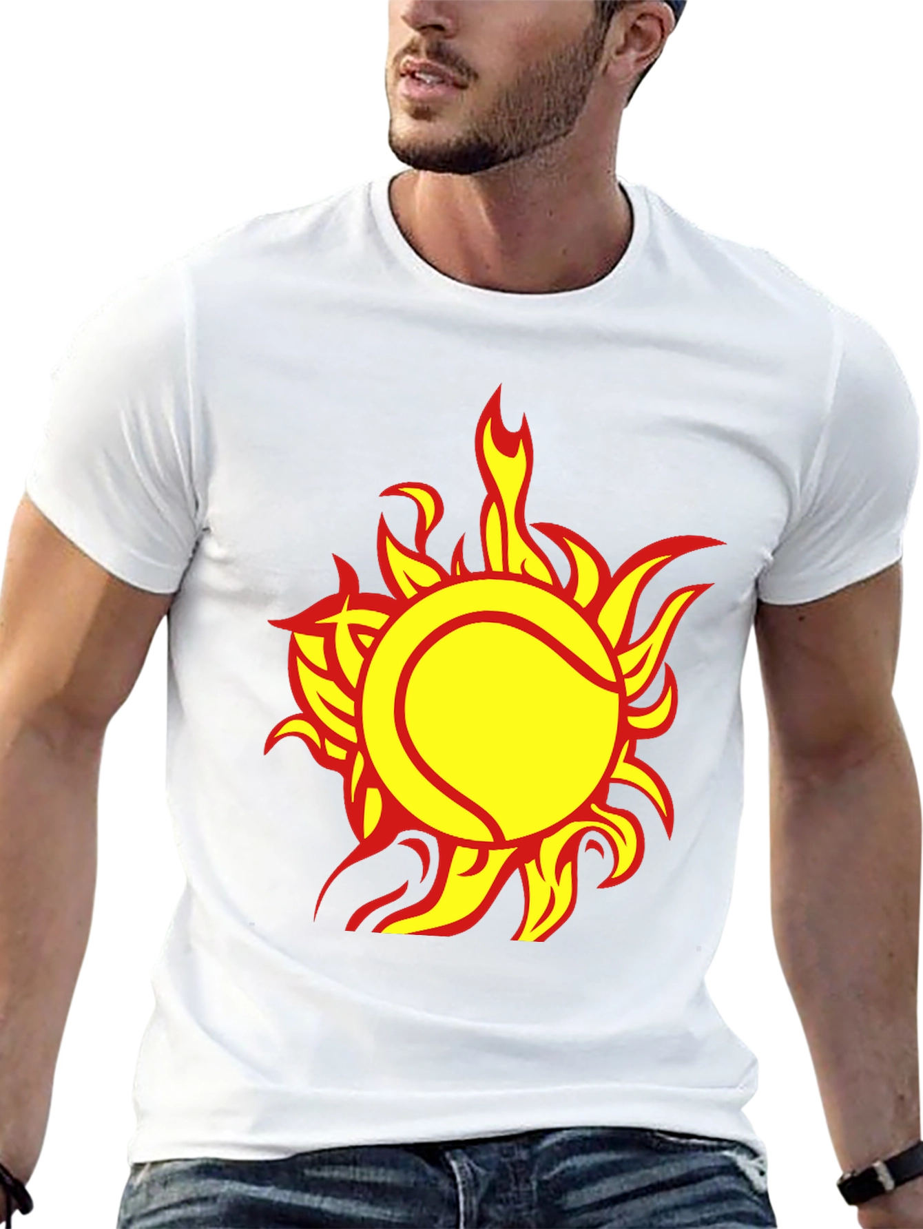 Fiery Tennis Ball Graphic Tee - Cool Sportswear