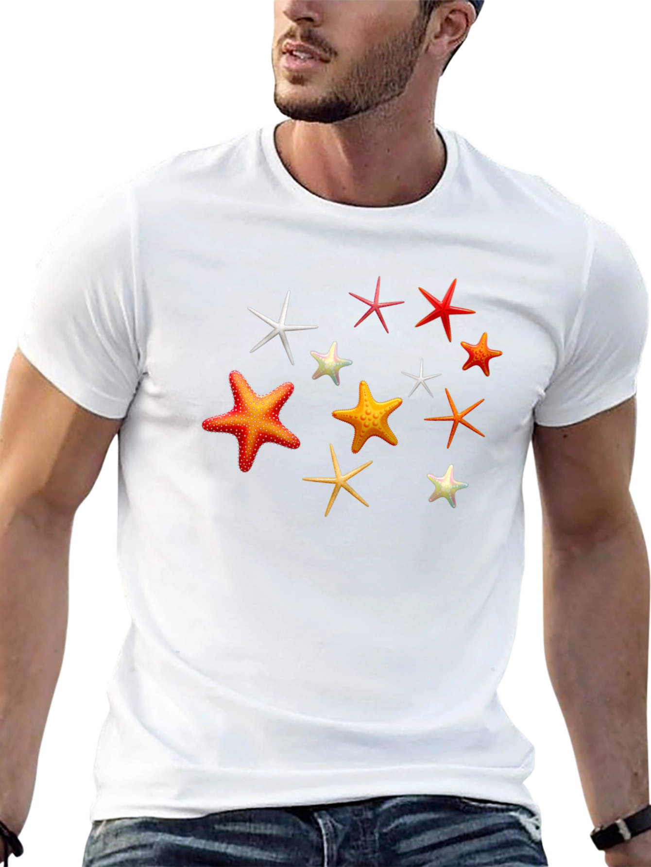 Starfish Pattern Black T-Shirt