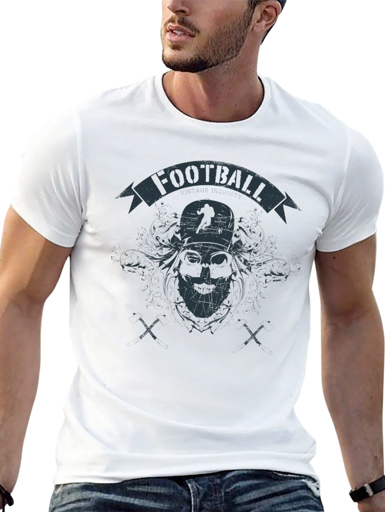 Football Graphic Print Black T-Shirt