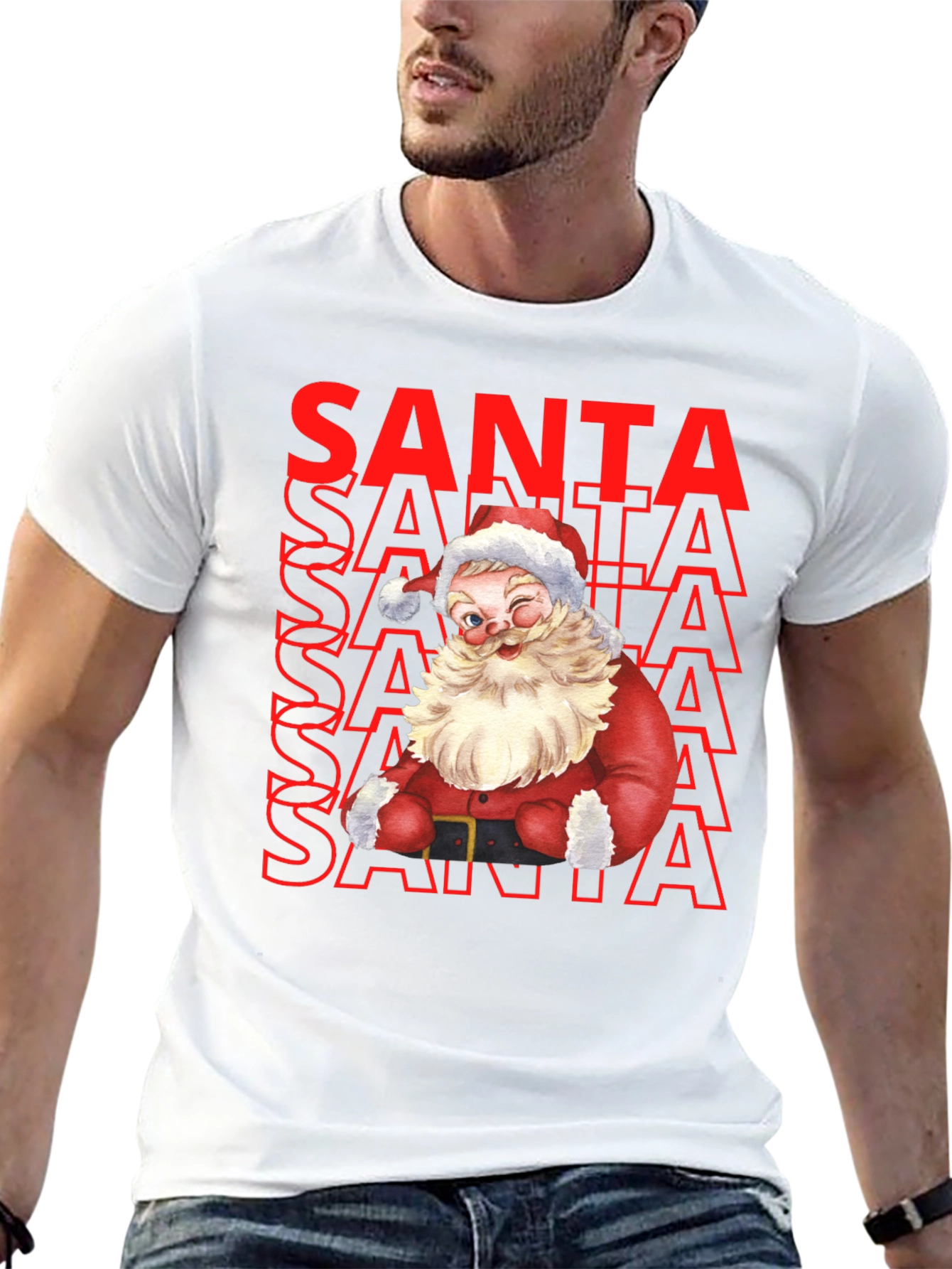 Santa Graphic Print T-Shirt - Christmas Holiday Tee