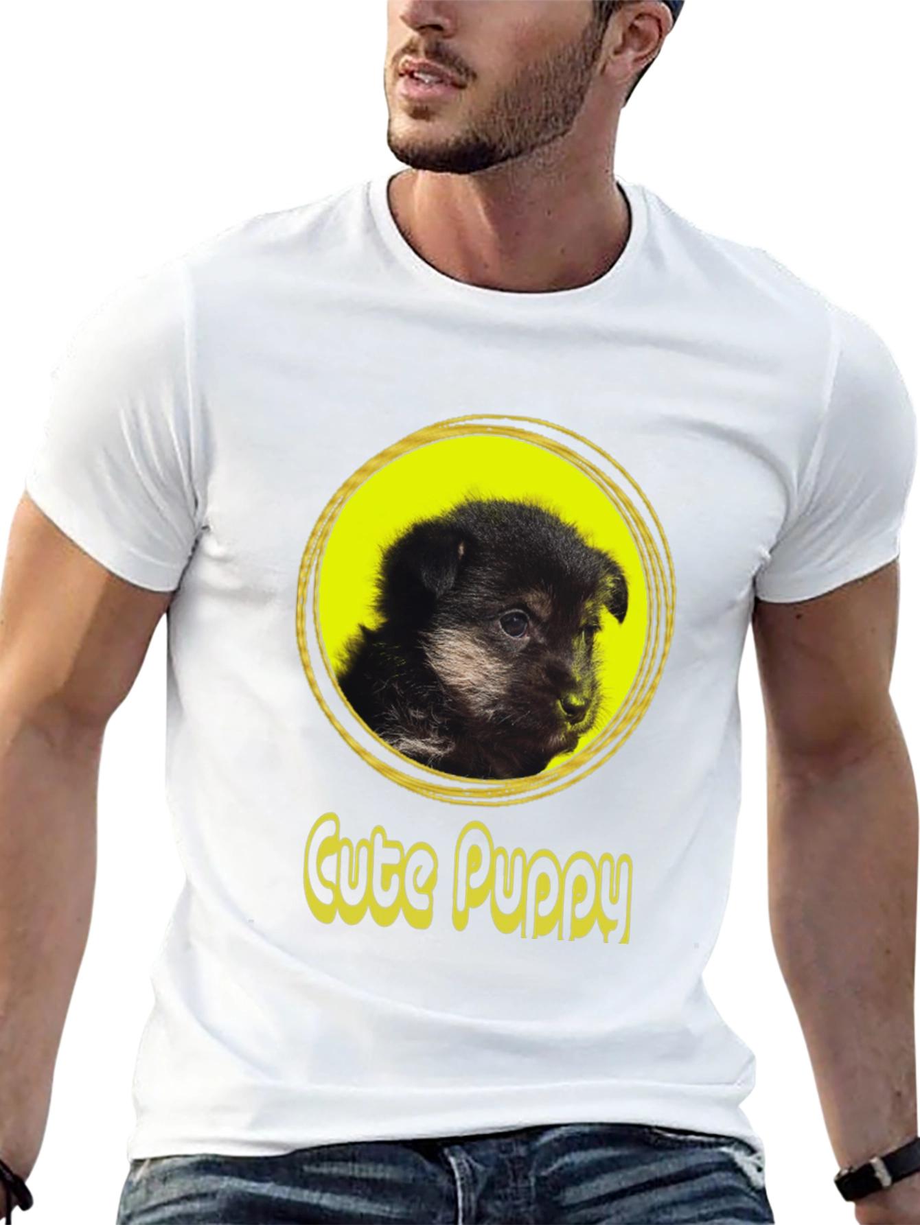 Cute Puppy Graphic T-Shirt - Black Cotton Tee