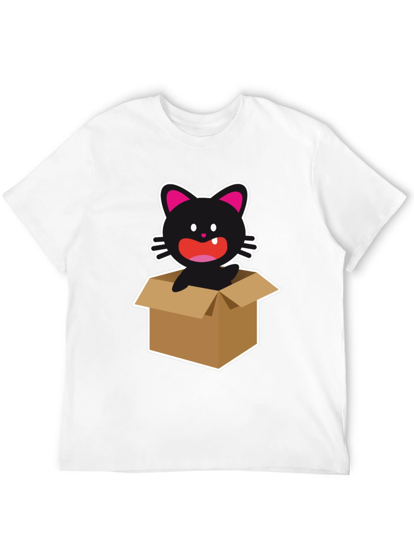 Cartoon Cat in a Box Graphic Tee - Black
