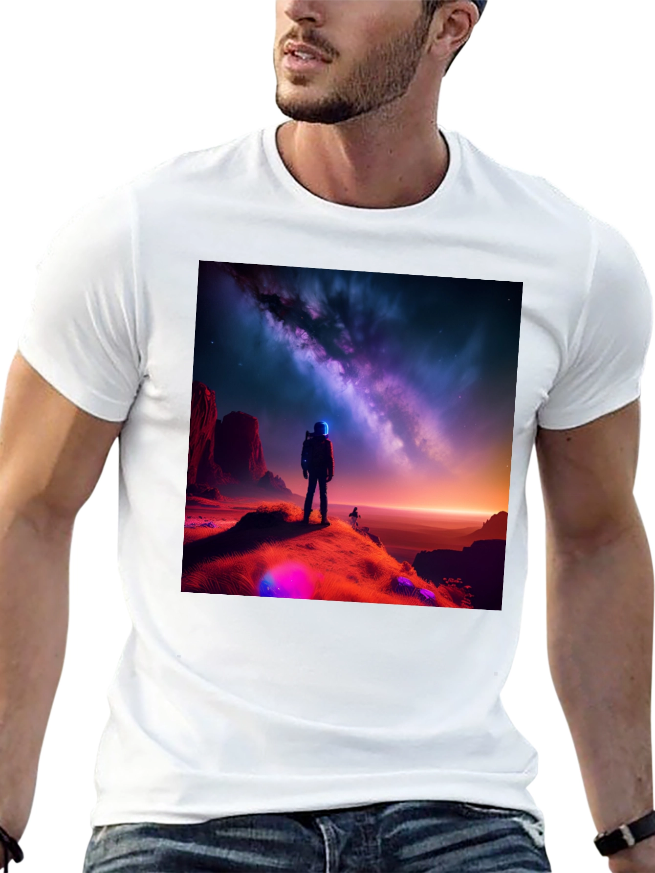 Cosmic Explorer Black T-Shirt - Galaxy Design