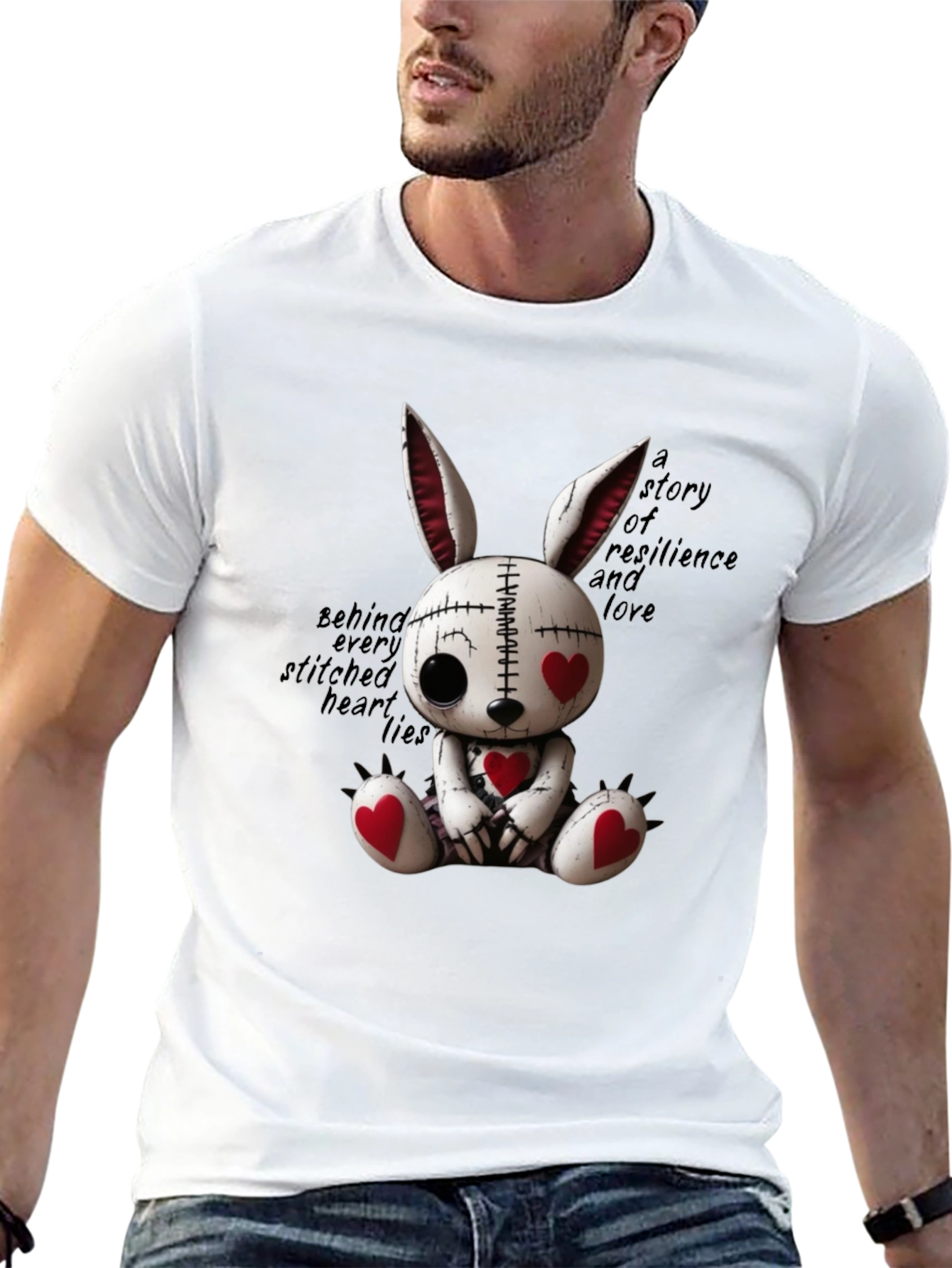 Creepy Cute Heart Stitched Bunny T-Shirt