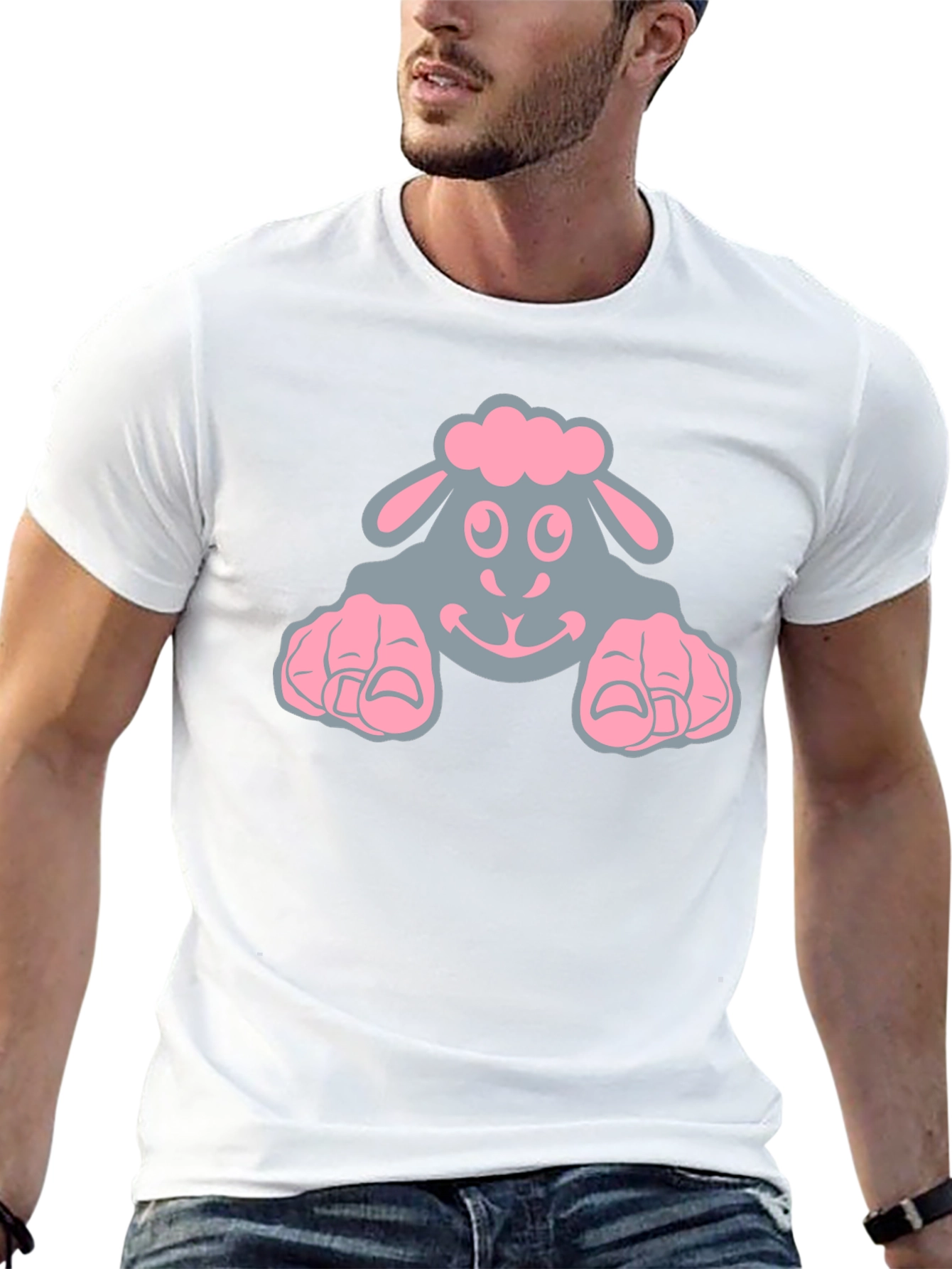 Cute Sheep Graphic Tee - Black Cotton T-Shirt