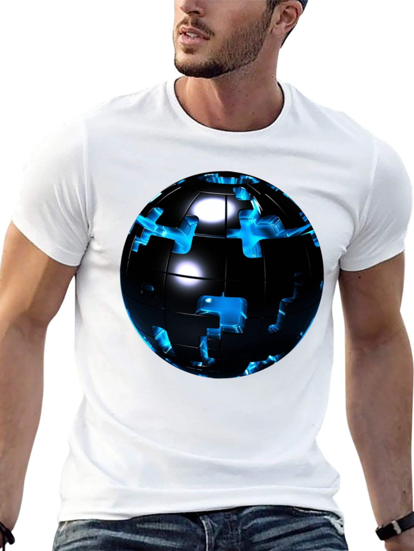 Puzzle Globe Mens Graphic Tee - Black