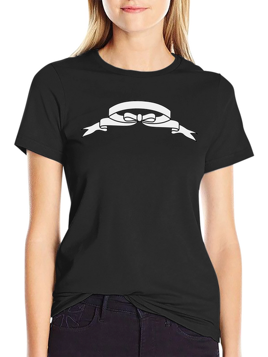 Black T-Shirt with White Ribbon Design