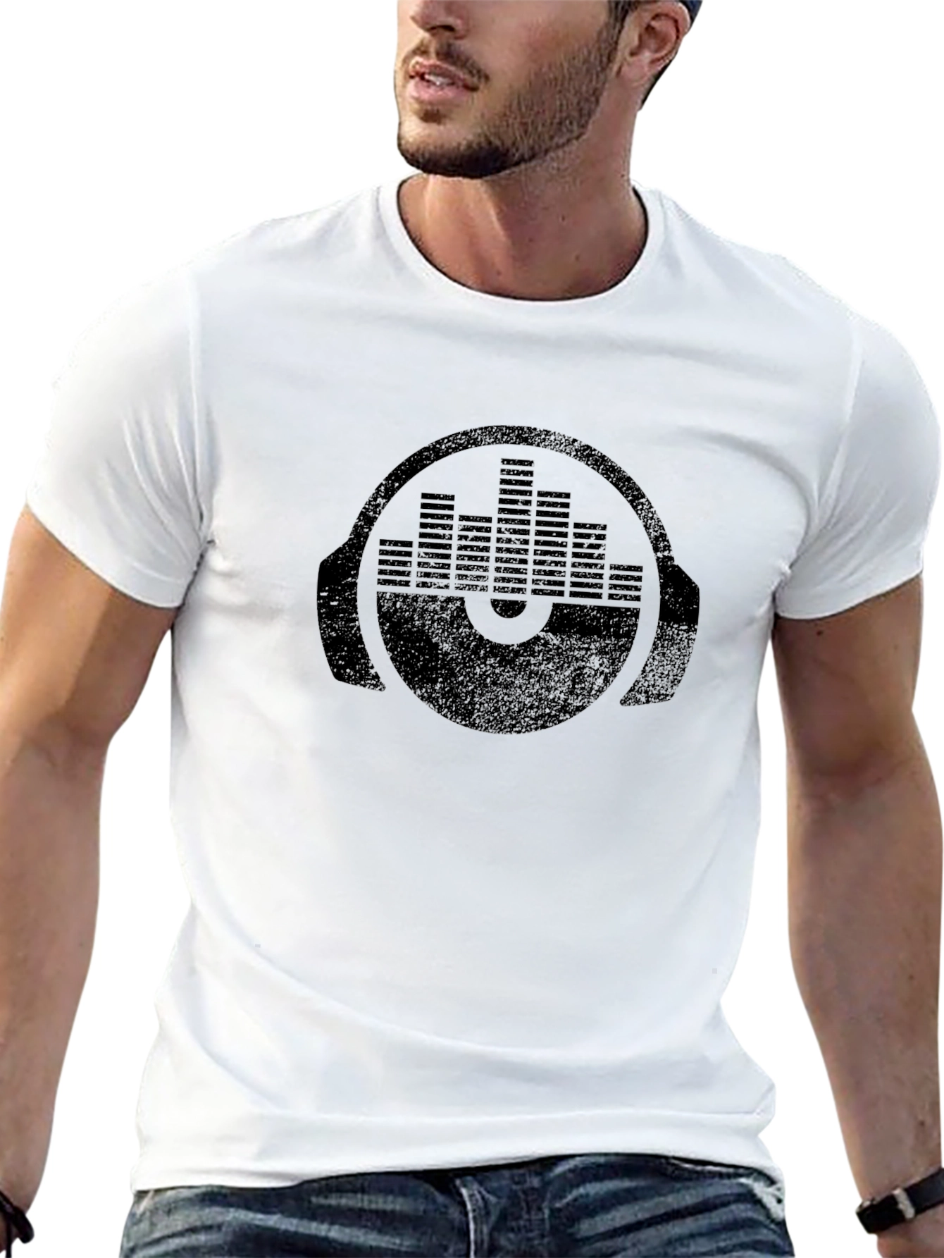 DJ Headphone Equalizer Graphic Tee - Black Cotton T-Shirt