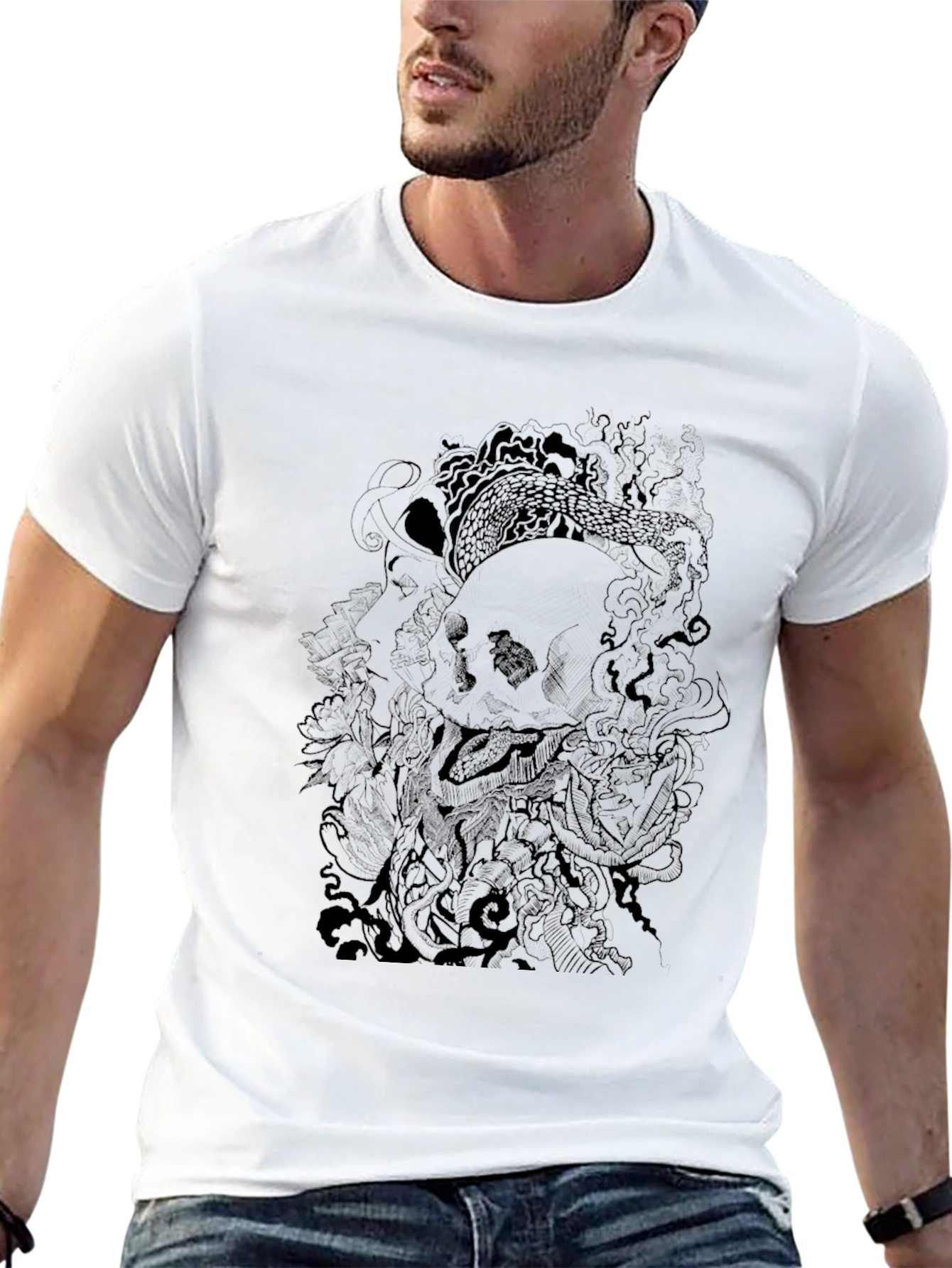 Skull & Serpent Graphic Tee - Mens Black T-Shirt
