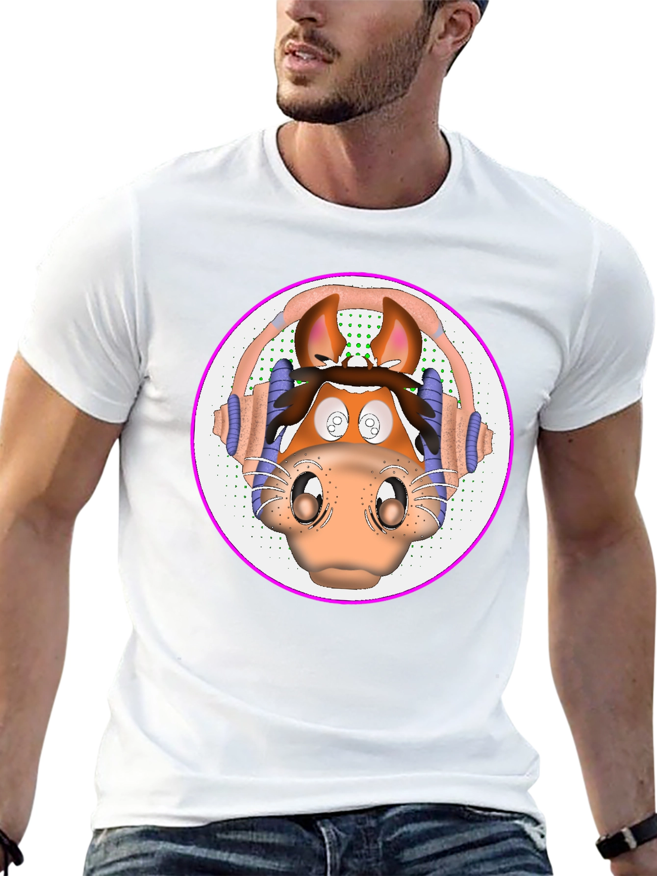 Cartoon Horse Headphone Graphic T-Shirt