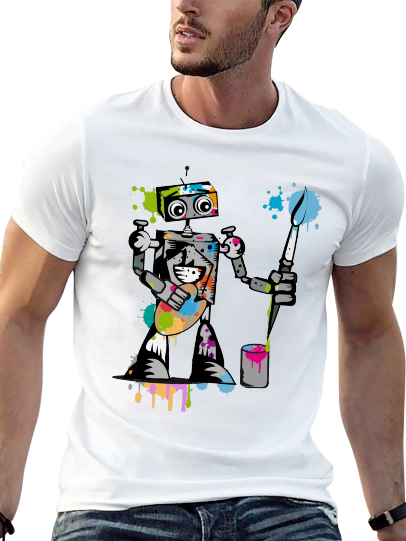Robot Painter Graphic T-Shirt - Cool Artistic Design