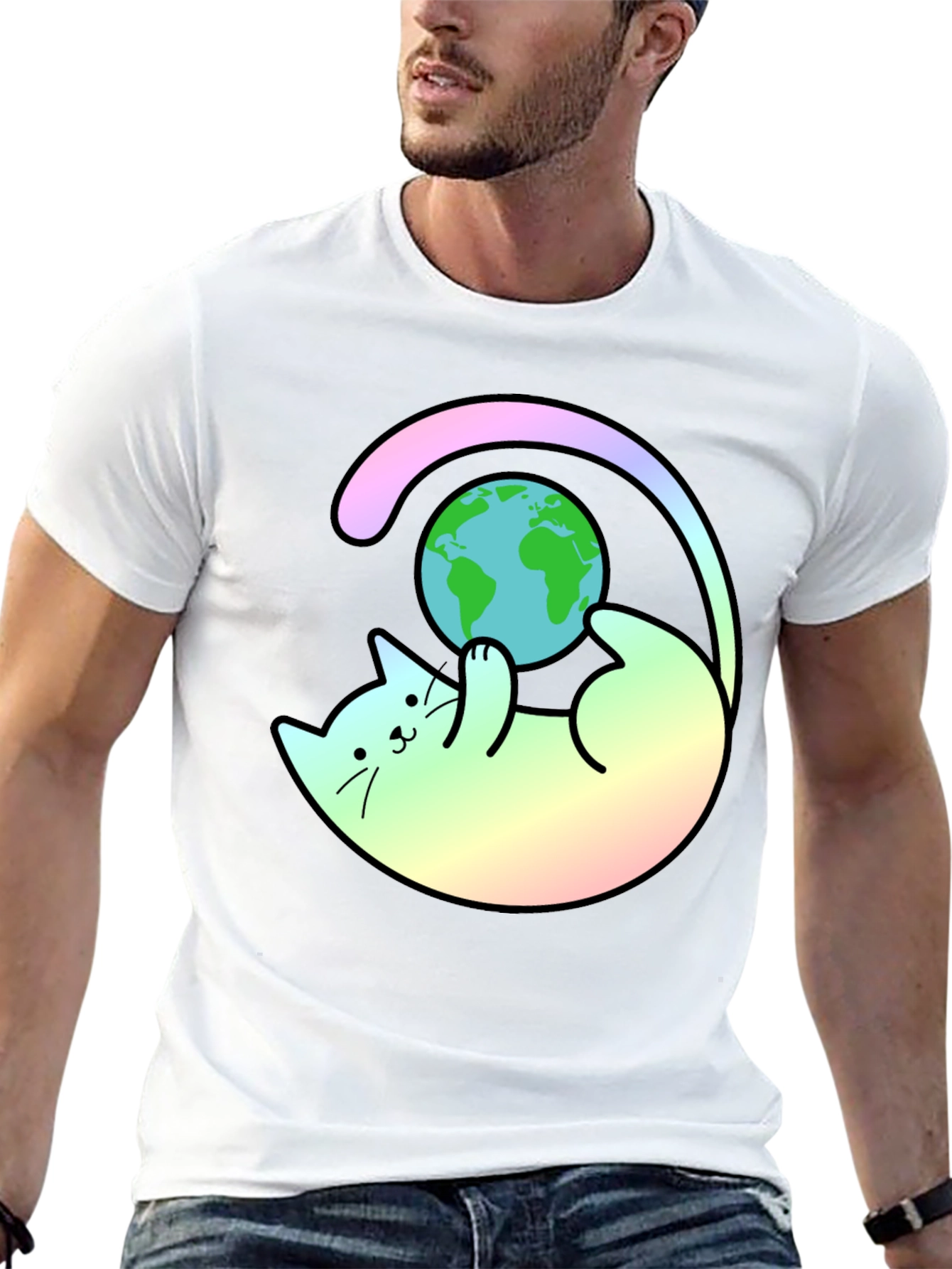 Cute Cat Playing with Earth T-Shirt