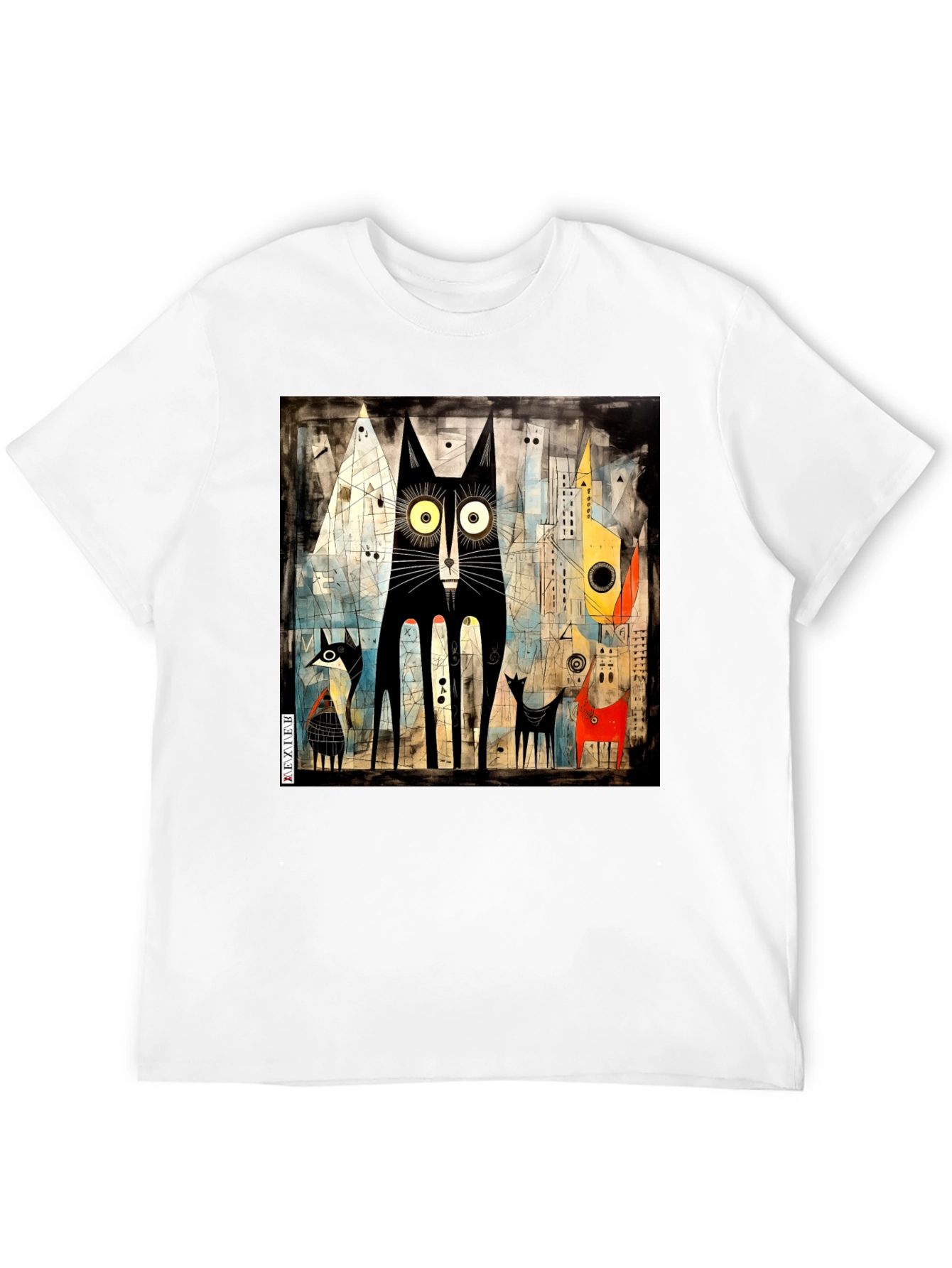 Abstract Cat Art Black T-Shirt