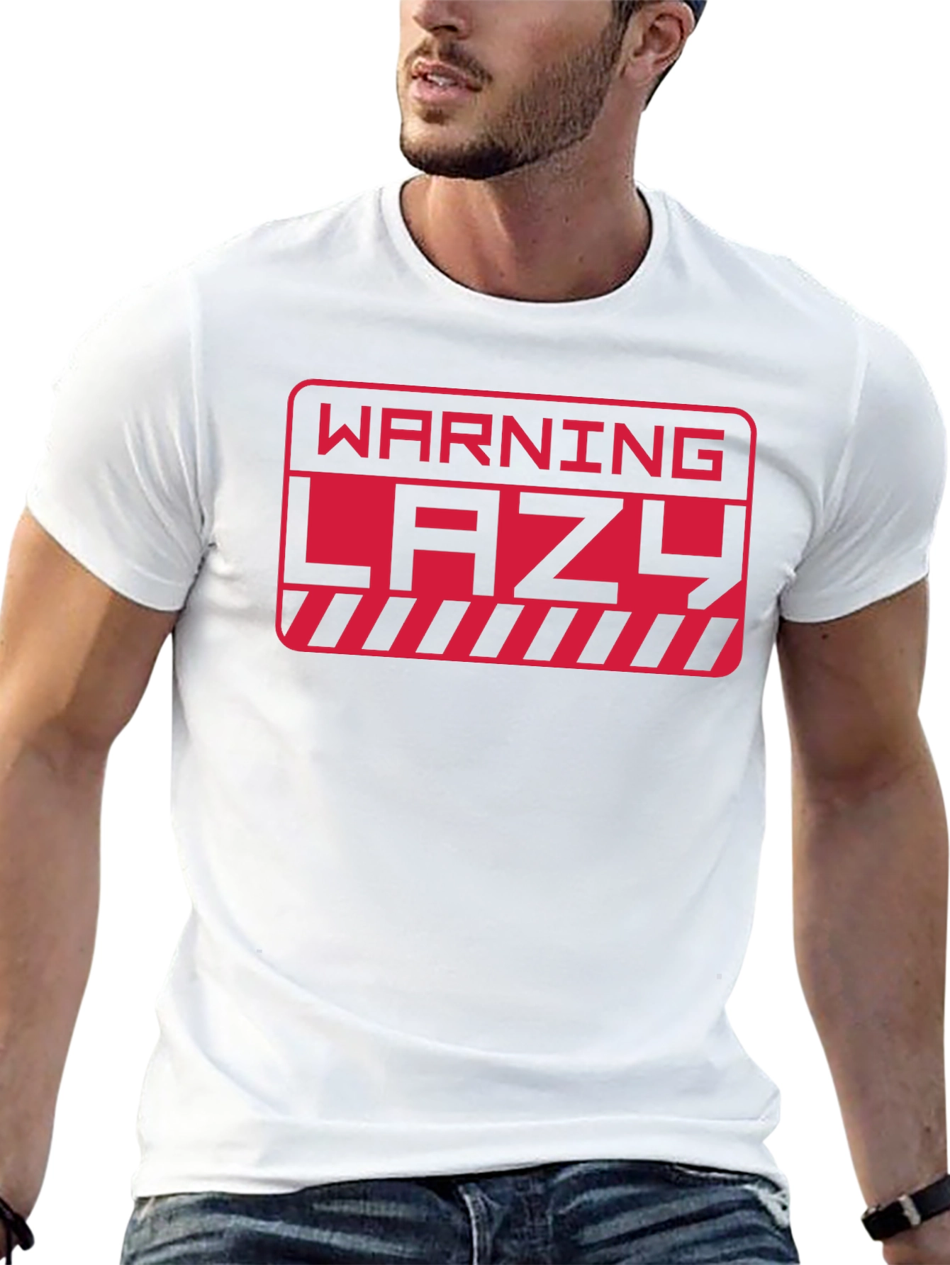 Warning Lazy Graphic Print Crew Neck T-Shirt