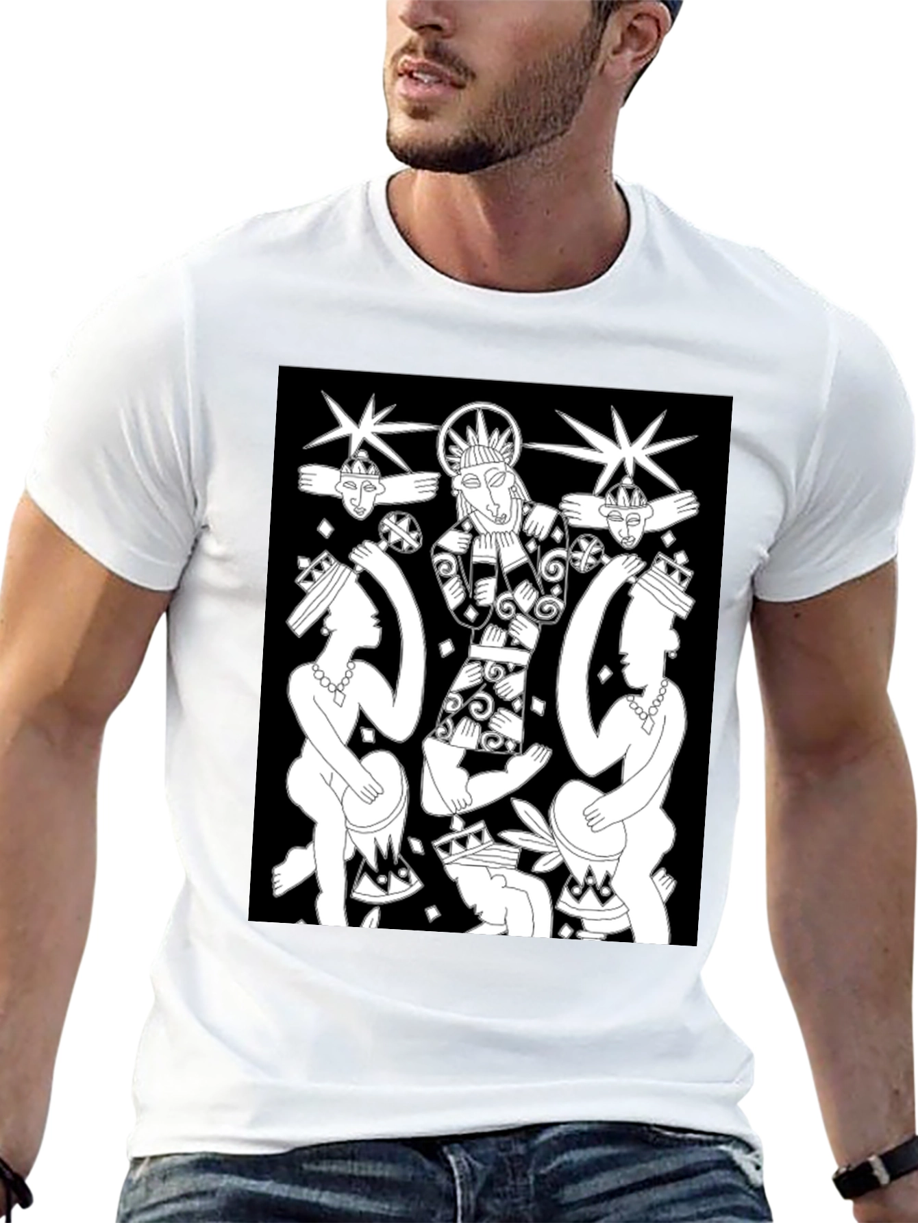 Unique Graphic Print Black Tee