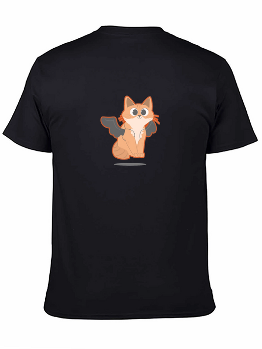 Black T-Shirt with Angel Cat Graphic