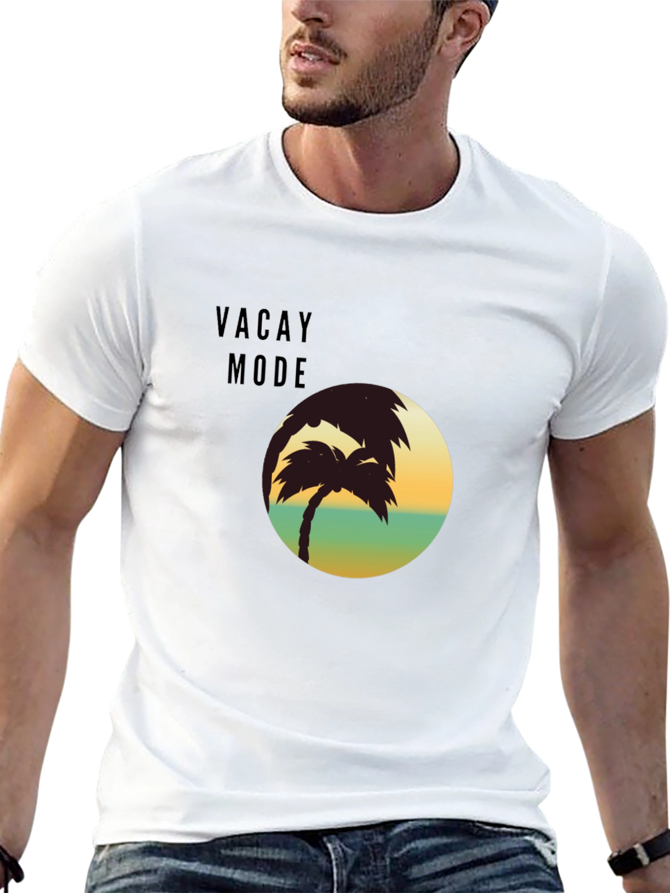 Vacay Mode Palm Tree Graphic T-Shirt - Black
