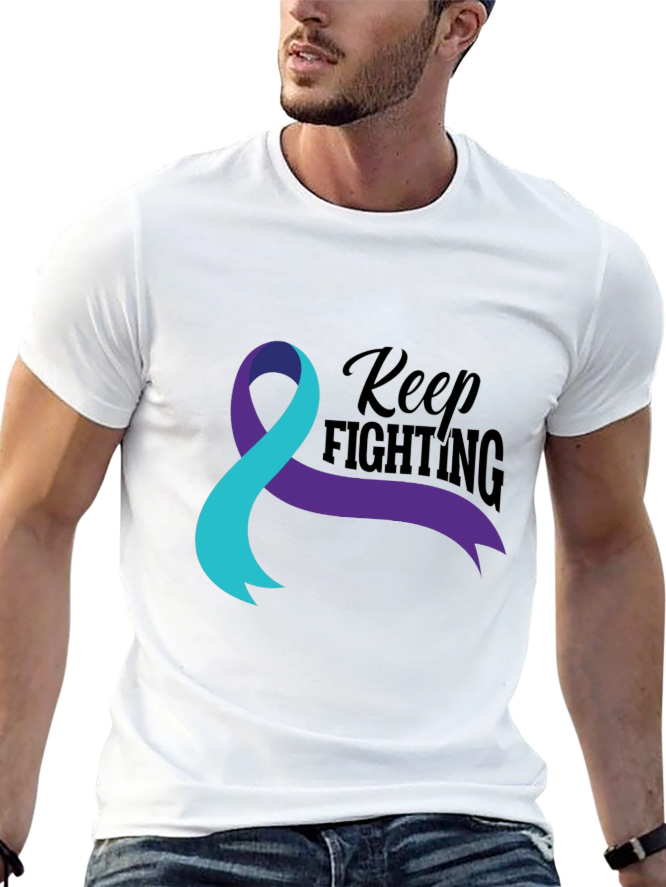 Keep Fighting T-Shirt Teal and Purple Ribbon Awareness