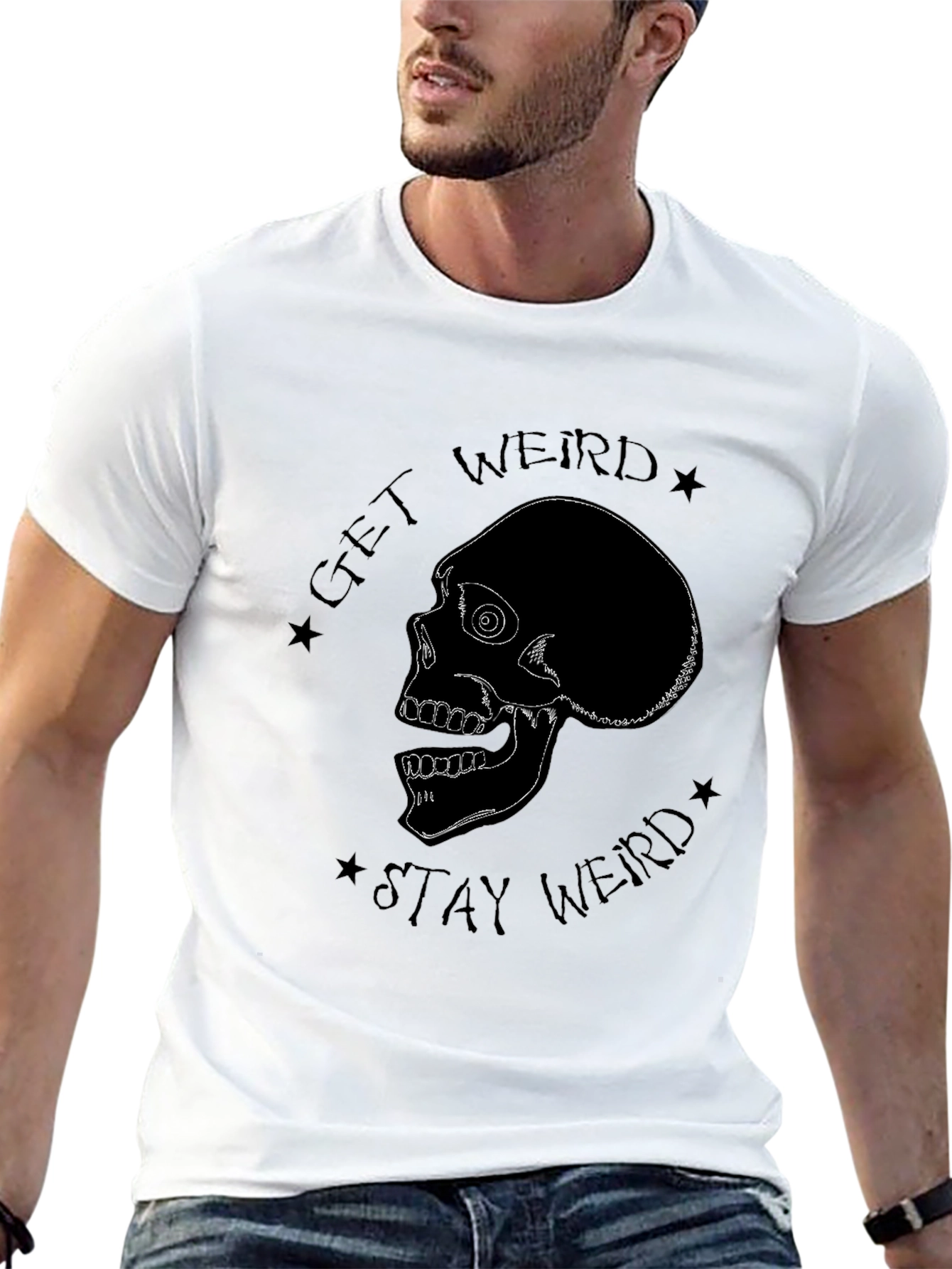 Get Weird Skull Graphic Black T-Shirt