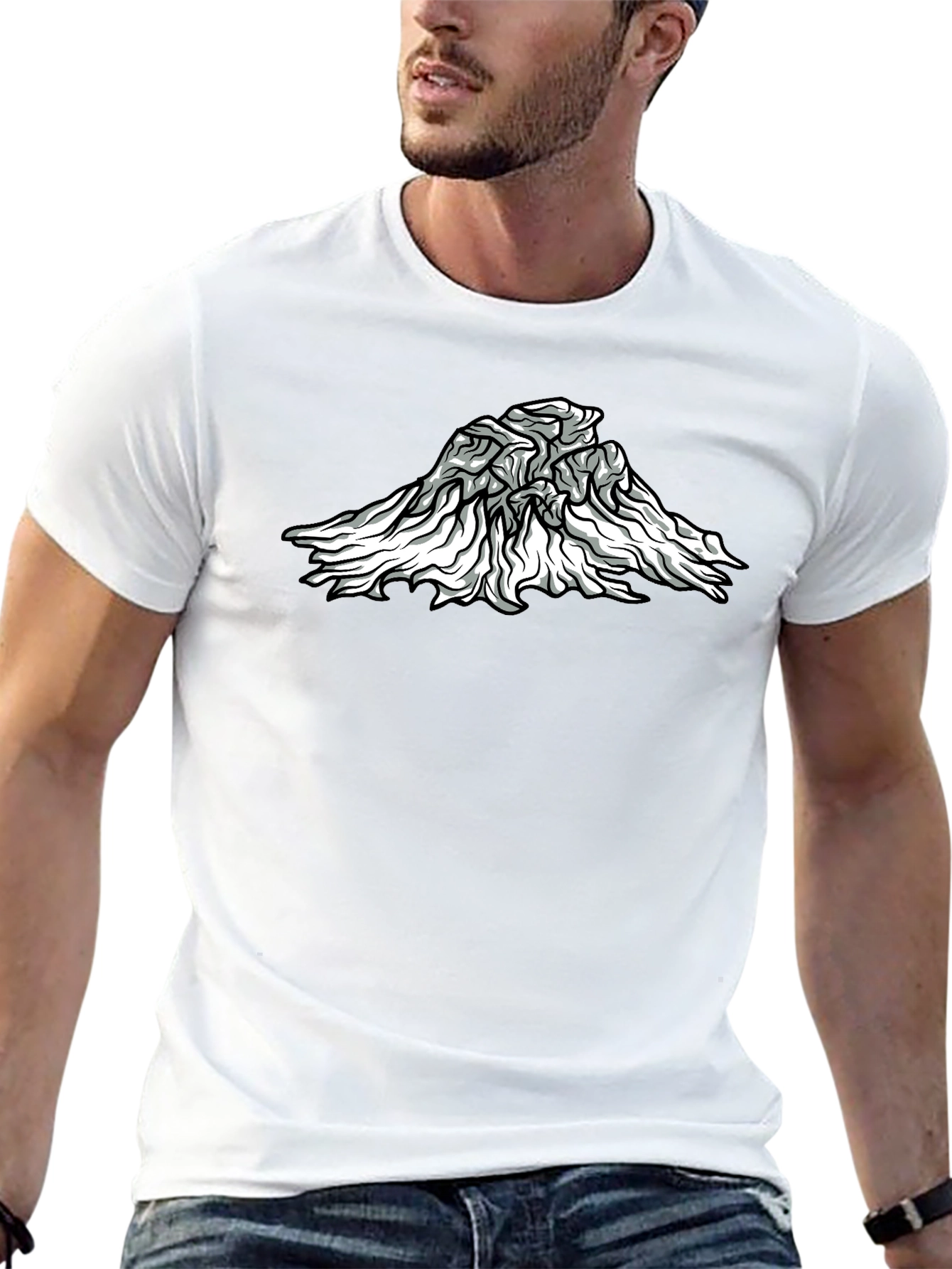 Abstract Mountain Graphic Tee - Black Cotton Blend