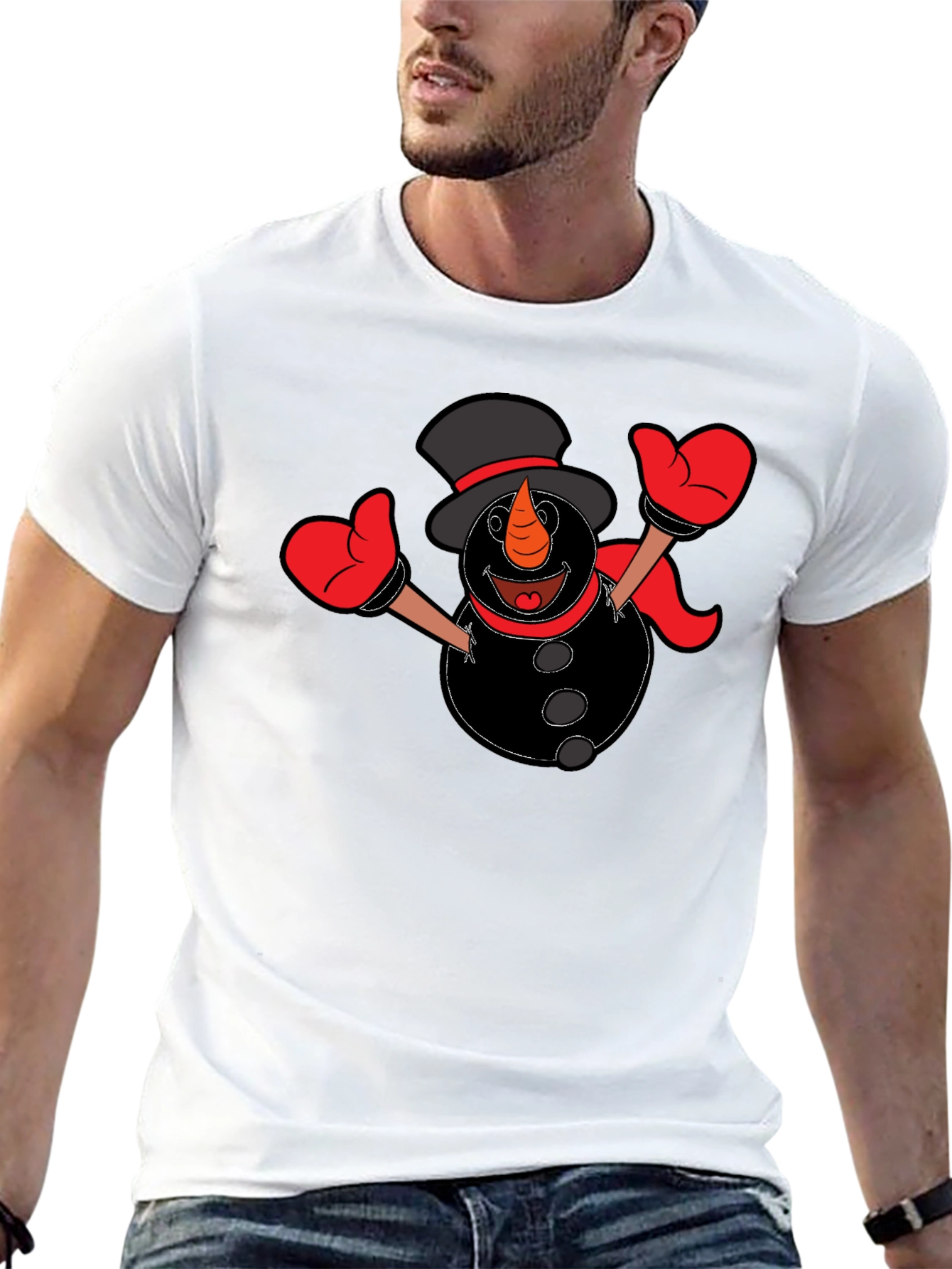 Snowman Graphic Tee - Black Cotton Shirt