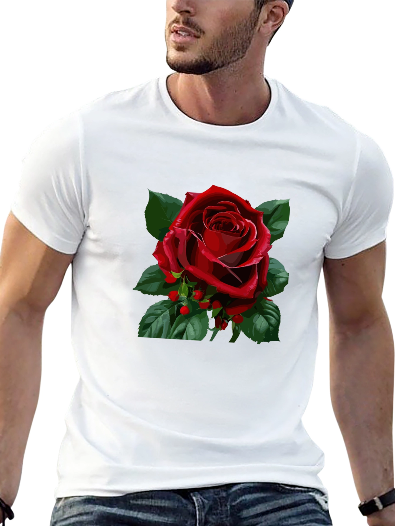 Red Rose Graphic Black T-Shirt