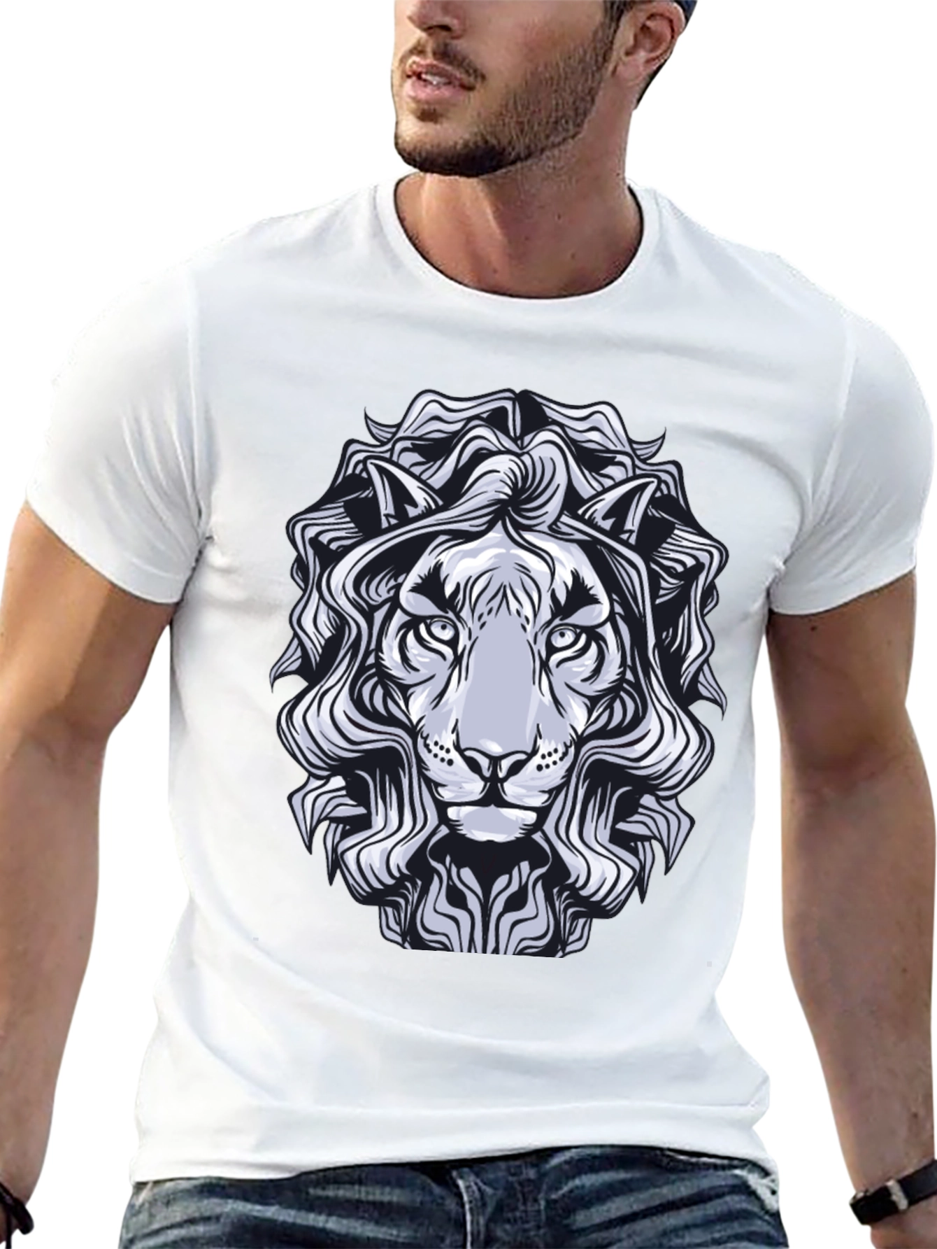 Lion Graphic Print T-Shirt - Black