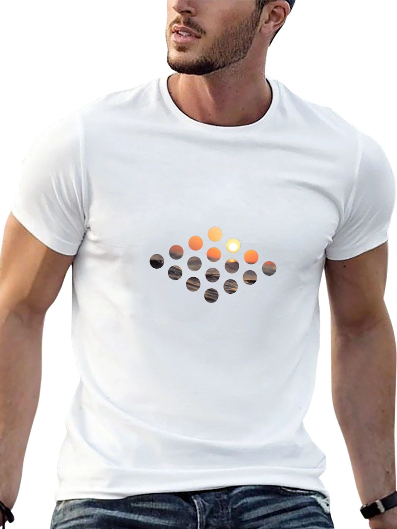 Abstract Sunset Dot Pattern Black T-Shirt