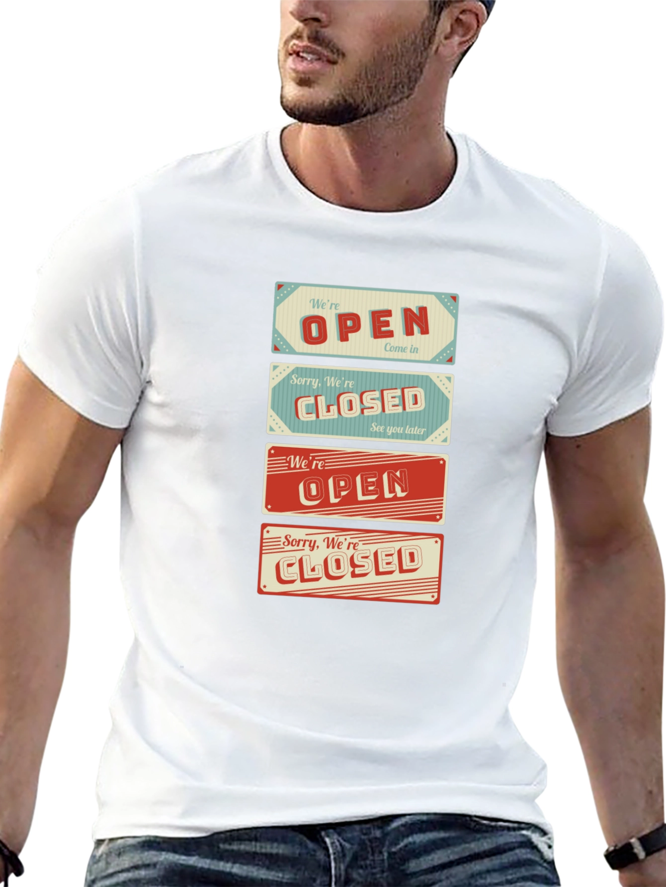 Open/Closed Sign T-Shirt - Novelty Graphic Tee