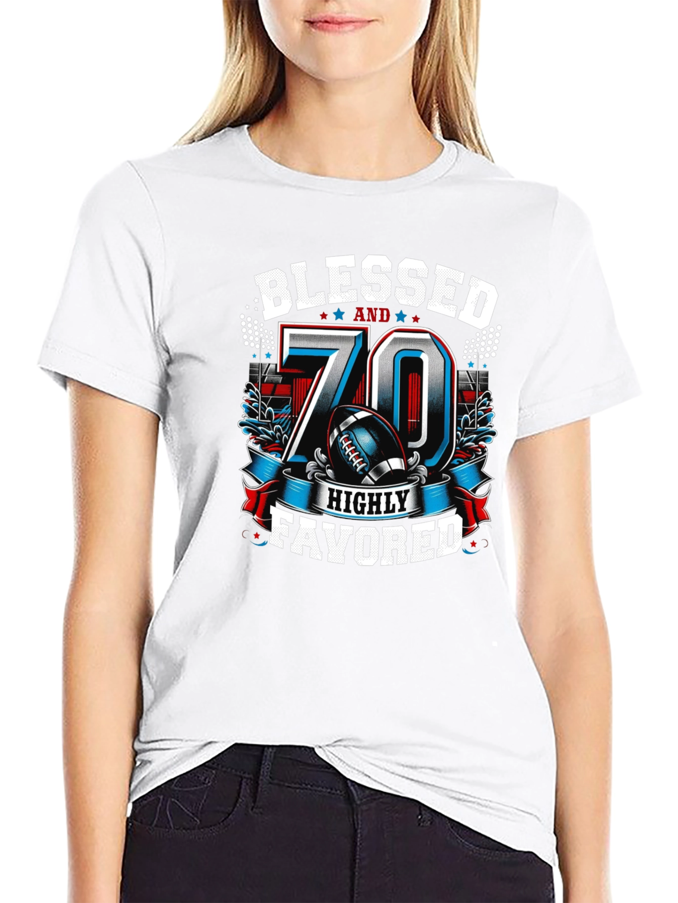 Blessed 70th Birthday Football T-Shirt