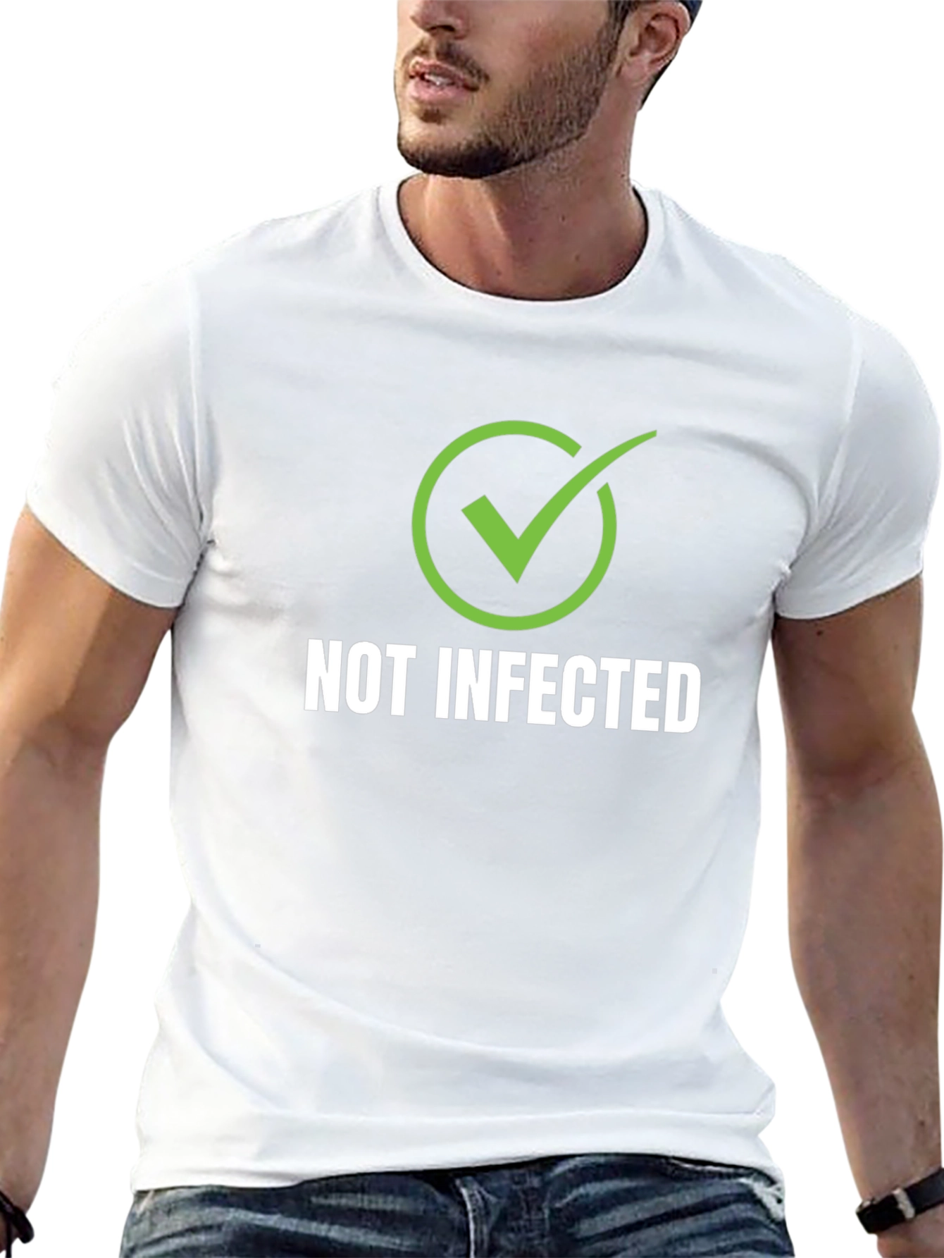 Not Infected Graphic T-Shirt - Black Crew Neck